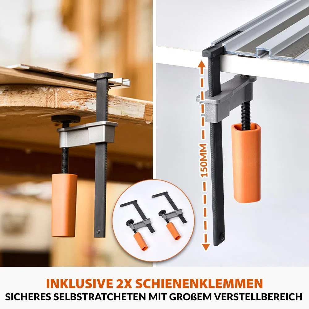 Evolution ST1400-G2 Führungsschiene Kreissägen Universal passend für die meisten Marken Makita, Metabo Bosch, Festool, 1,4m (2 x 700 mm ) Selbstausrichtende Verbindungsschienen, Endanschlag-Zubehör