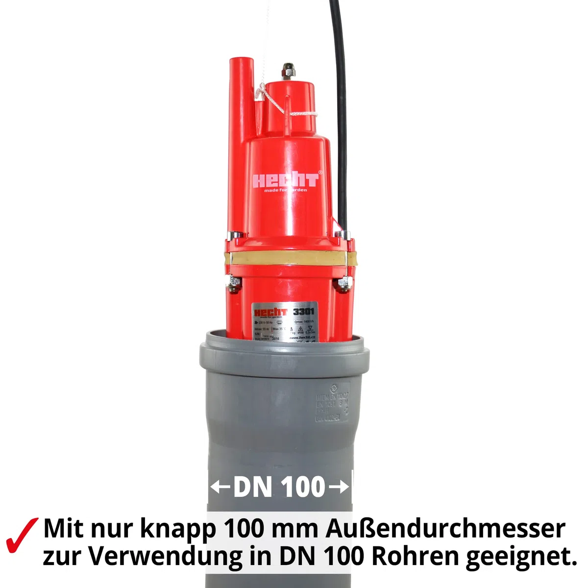 HECHT Tiefbrunnenpumpe – 260 Watt / 230v -240 v – 70 m Förderhöhe – 1400 l/h Fördermenge Wasser – Membranpumpe Tauchpumpe Zisternenpumpe Tiefenpumpe – Tauch Tiefe flach 0,5 m - 5 m