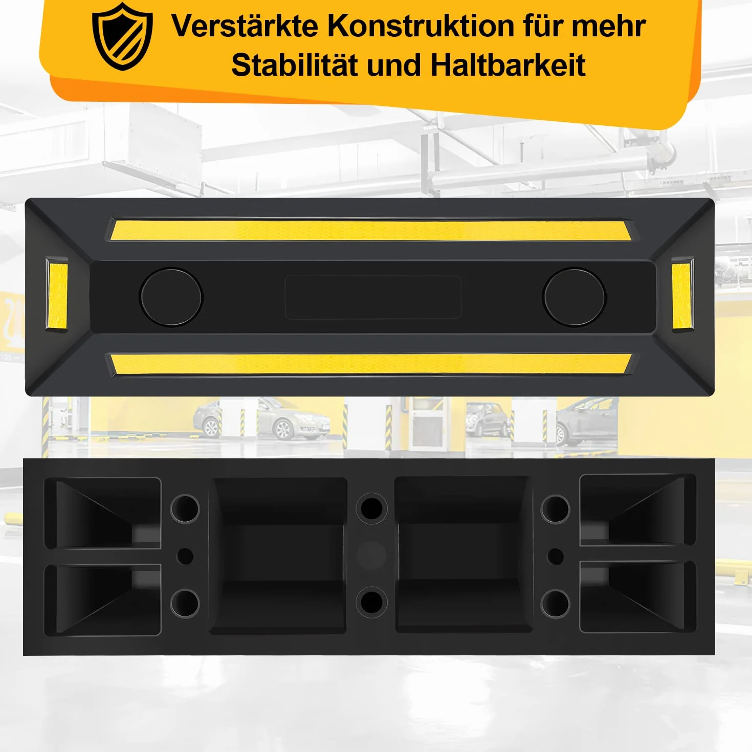 8 Stück Radstopper Parkplatzsperren Gummi Parkplatzbegrenzer Parkbegrenzung Parkplatzmarkierung Anfahrschutz mit Gelb Reflektierende Streifen für Garage und Parkplätze