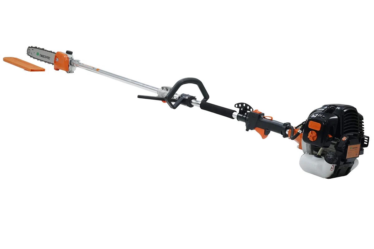 52 cc Benzin 5-in-1-Multi-Elektrowerkzeug mit Langer Reichweite: Heckenschere, Kettensäge, Rasentrimmer, Buchsenschneider + gratis Verlängerungsstange
