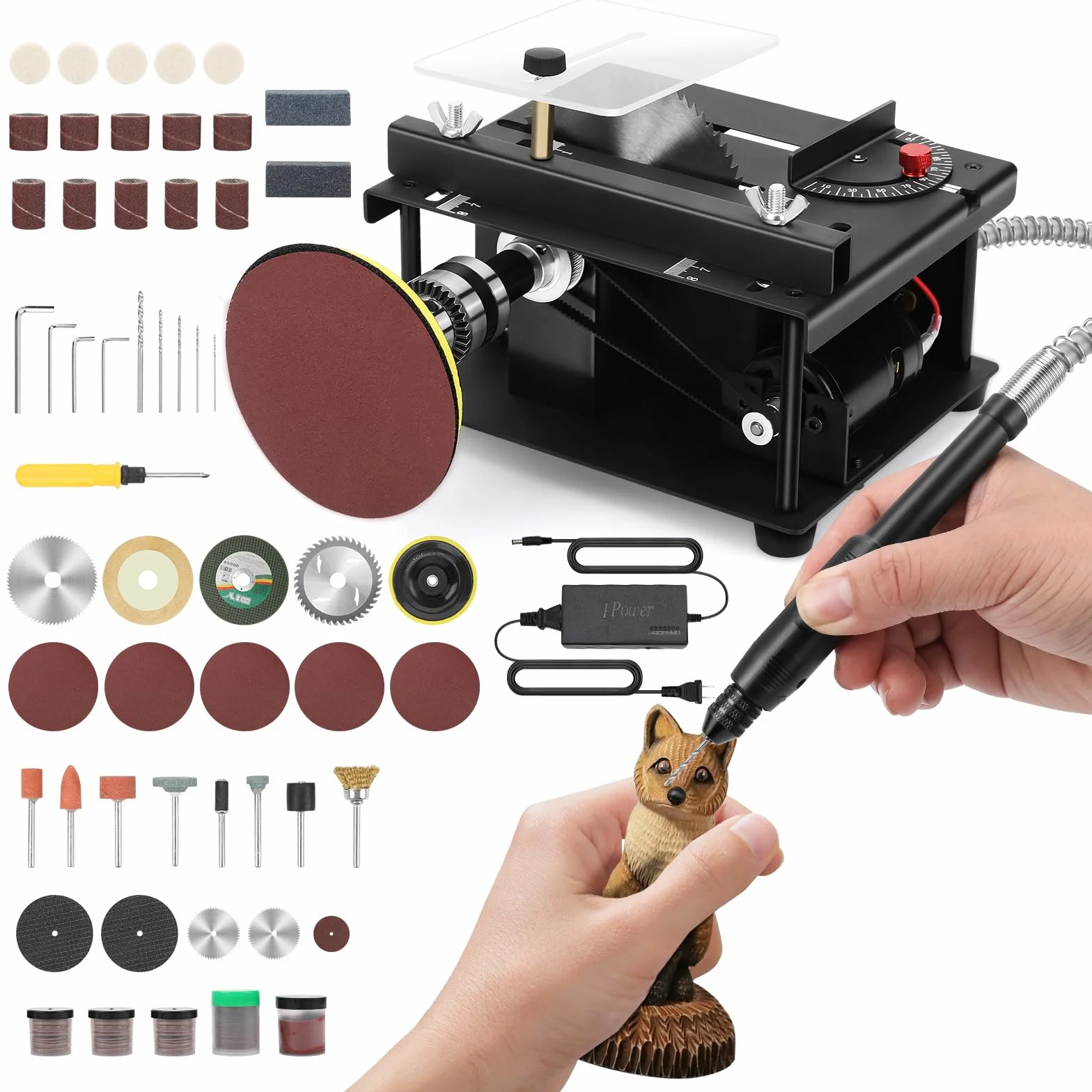Mini Tischkreissäge, 100W Tragbare Kleine Desktop Elektrosäge, 7-Geschwindigkeit 30mm Schnitttief, Präzisions Hobby Tischsäge mit Gürtelschleiften für Holz, Hobbyhandwerk, Holzbearbeitung