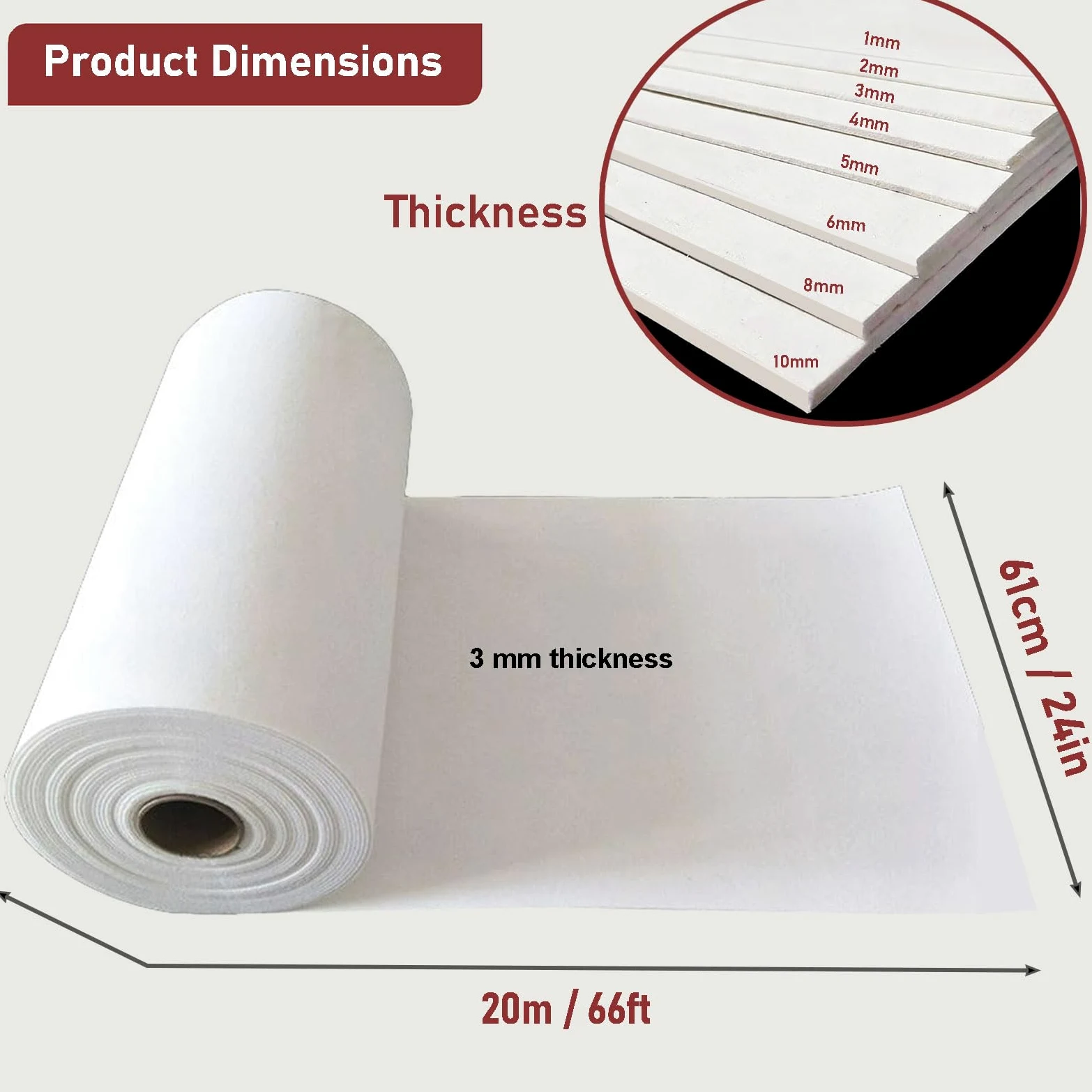 Keramikfaserpapier 2300℉ Hochtemperatur-dichtungspapier | Dicke 1 Mm - 10 Mm | Asbestfrei, Feuerbeständig | Flexibel Und Schneidbar Für Industrieöfen Und Holzöfen(Size:Full roll: 3mm x 20m)