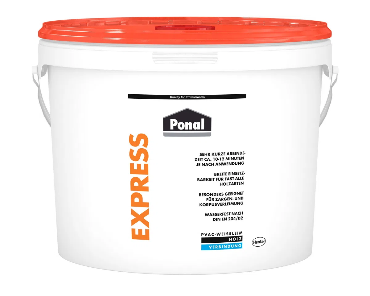 Ponal Express Holzleim, transparent und schnell trocknender Holzkleber für vielseitige Verleimungs- & Bastelarbeiten, wasserfester Leim im Eimer, 1x10kg