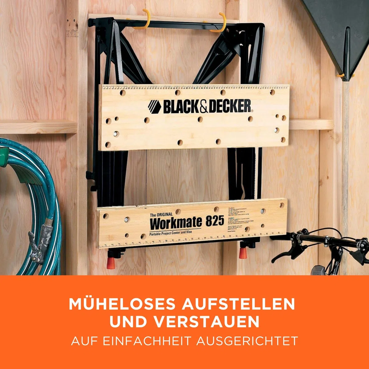 BLACK+DECKER Workmate Flexible Universal-Werkbank (klappbarer Sägebock – Arbeitstisch mit großer Arbeitsfläche, verstellbare Spannbacken, bis 250 kg belastbar, 74 x 25 cm) WM825-XJ