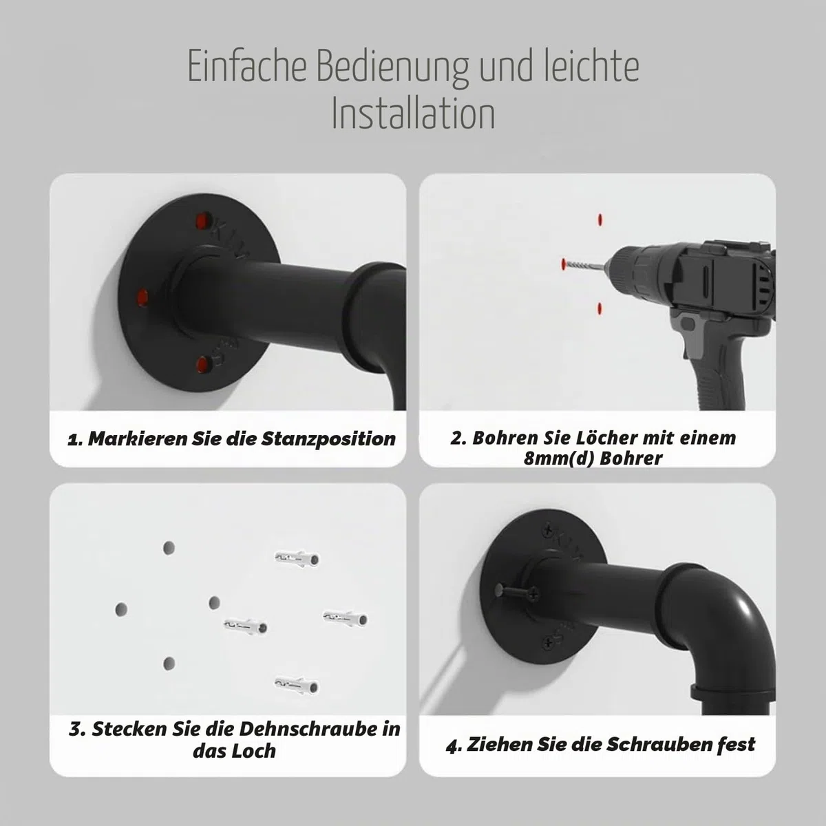 Etagenbettleiter, Wandmontage, Kellerfenster, Brunnenleiter, schwarzes Schmiedeeisen, industrielles Rohr, Trittleiter, belastbar 150 kg, Metall-Trittleiter für Dachboden, Dachboden, Wohnheim,