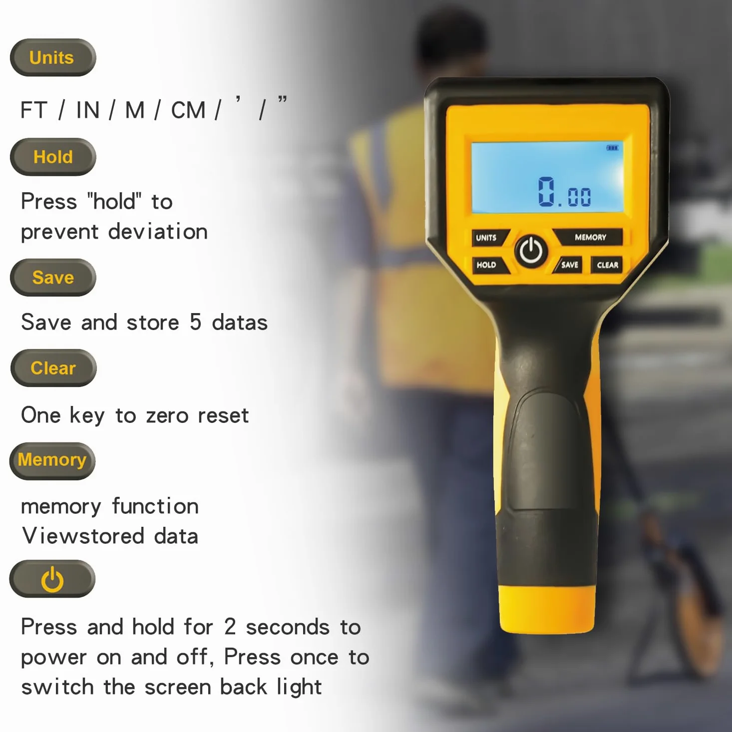 Zozen Messrad-Digital-Display, faltbare Fuß/Meter-Digital-Messrad mit Hintergrundbeleuchtung | bis zu 99,999 Fuß / 99,999 Meter | Leicht mit einem Stoffrucksack zu tragen.