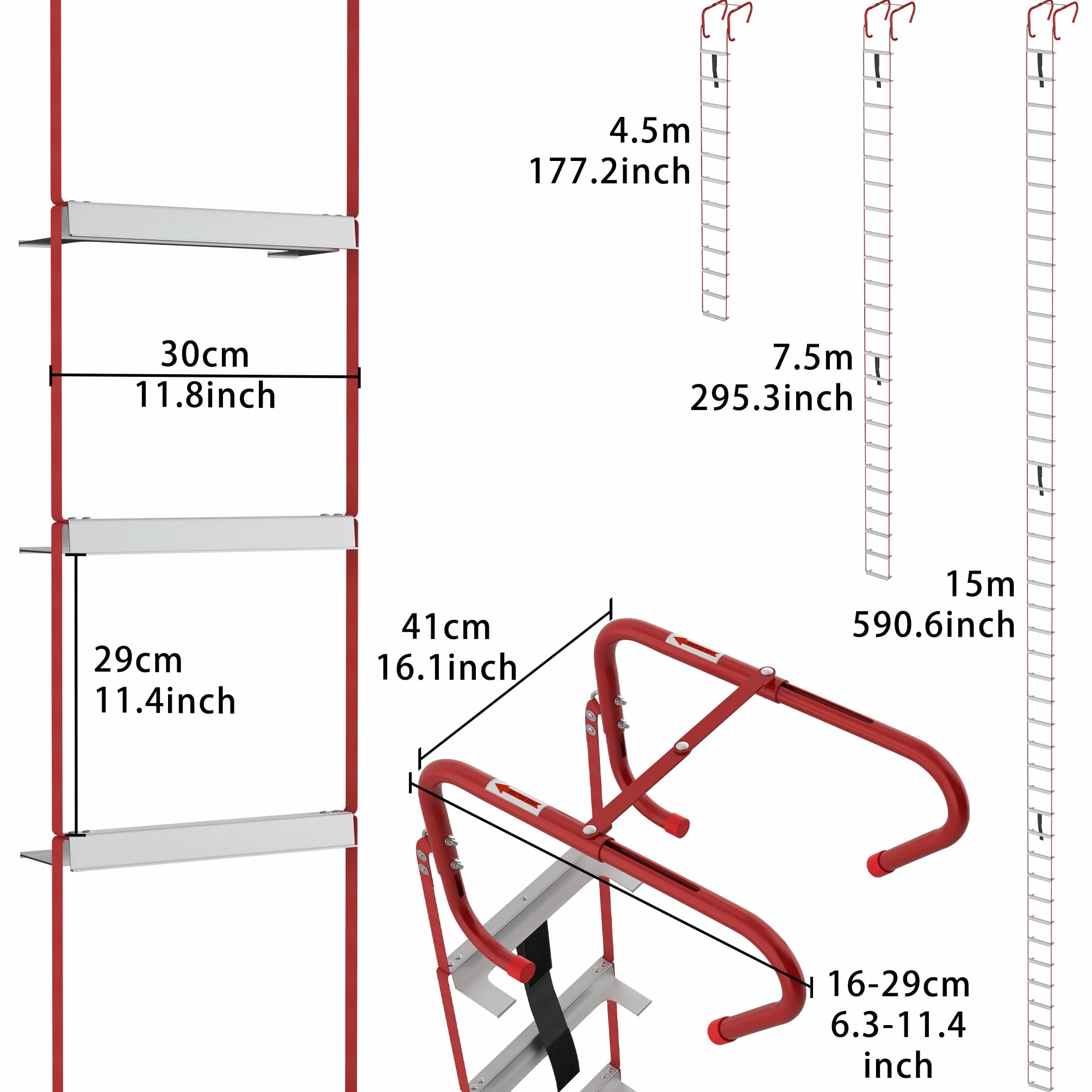 LZQ Feuerleiter Fluchtleiter,Sicherheitsleitern Feuerfeste Rettungsleiter aus Hochfestes Polyester,Max Tragfähigkeit 450 kg,Strickleiter für 3-stöckige Gebäude Balkon Fenster (7.5 M (23 Stufen))