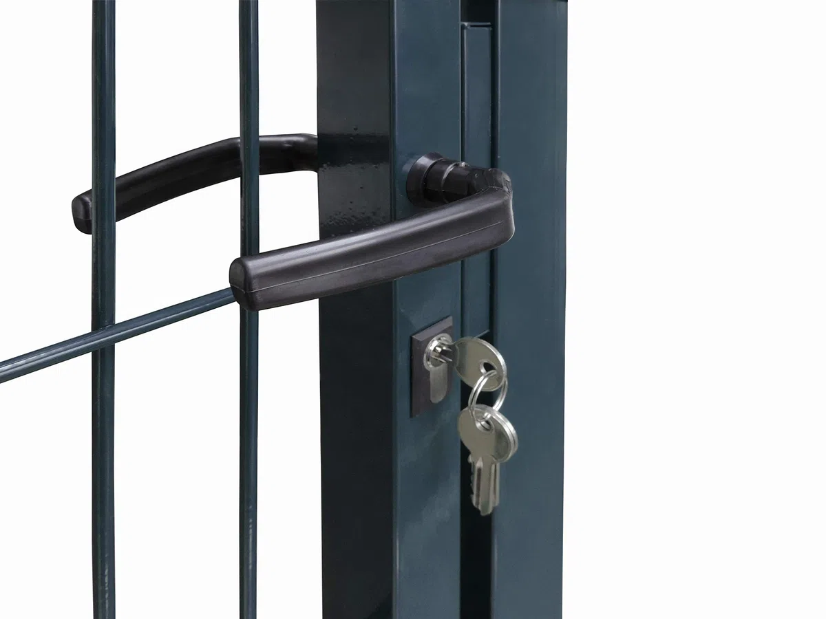 Gartentor Easy (Besonderheit : kein ausrichten der Pfosten notwendig durch Querverbindung !), BxH 1 x 1 m, anthrazit - Tor für Doppelstabmattenzaun - komplett mit Pfosten, Montagematerial & Schloss