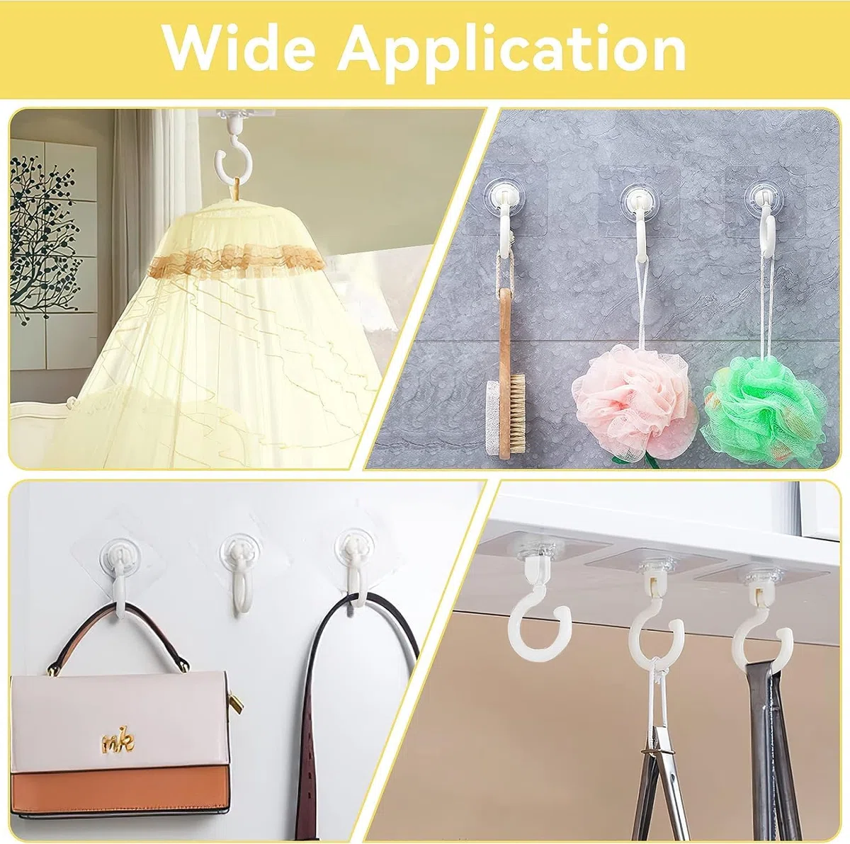Weysoo Klebehaken Extra Stark, 4 Stück Haken Selbstklebend, Selbstklebende Haken Transparent, Wandhaken Selbstklebend, Haken Ohne Bohren, Klebehaken Decke für Bad Küche Büro Schlafzimmer