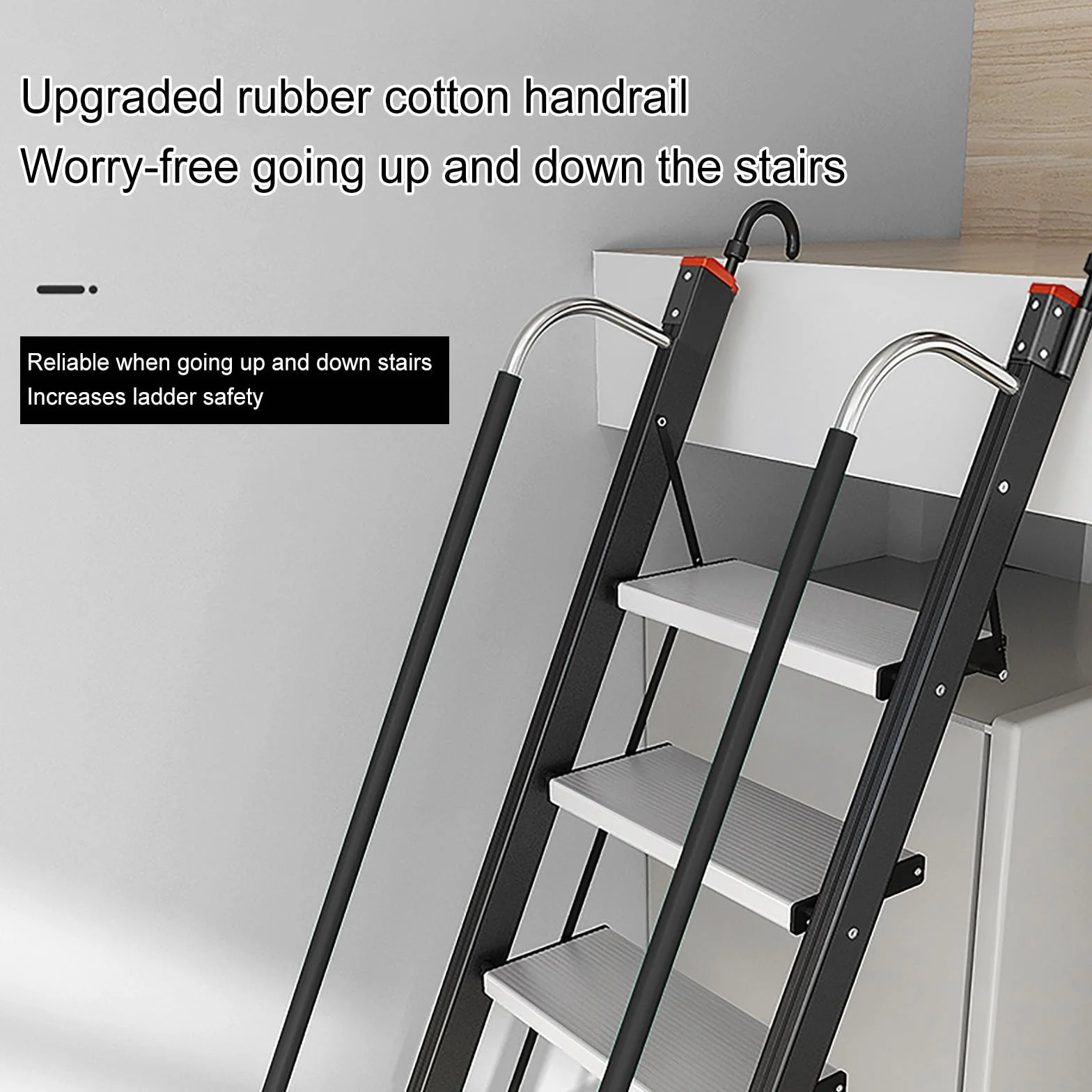 Aluminium-Bodentreppe Dachbodentreppe mit Handlauf, Leichtbau-Ausziehleiter mit rutschfesten Füßen, Raumsparende Klappleiter Leiter, für Zuhause, Büro, Heimwerker(275 * 50cm/108 * 20in)