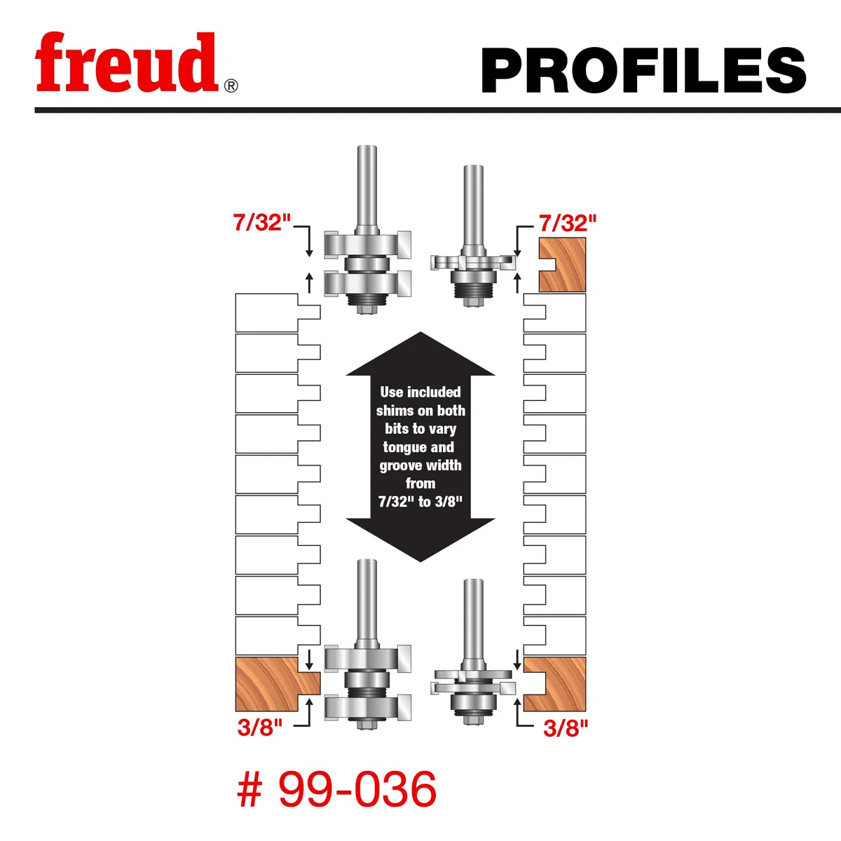 Freud Nut- und Feder-Bit-Set mit 1,27 cm Schaft (99-036)