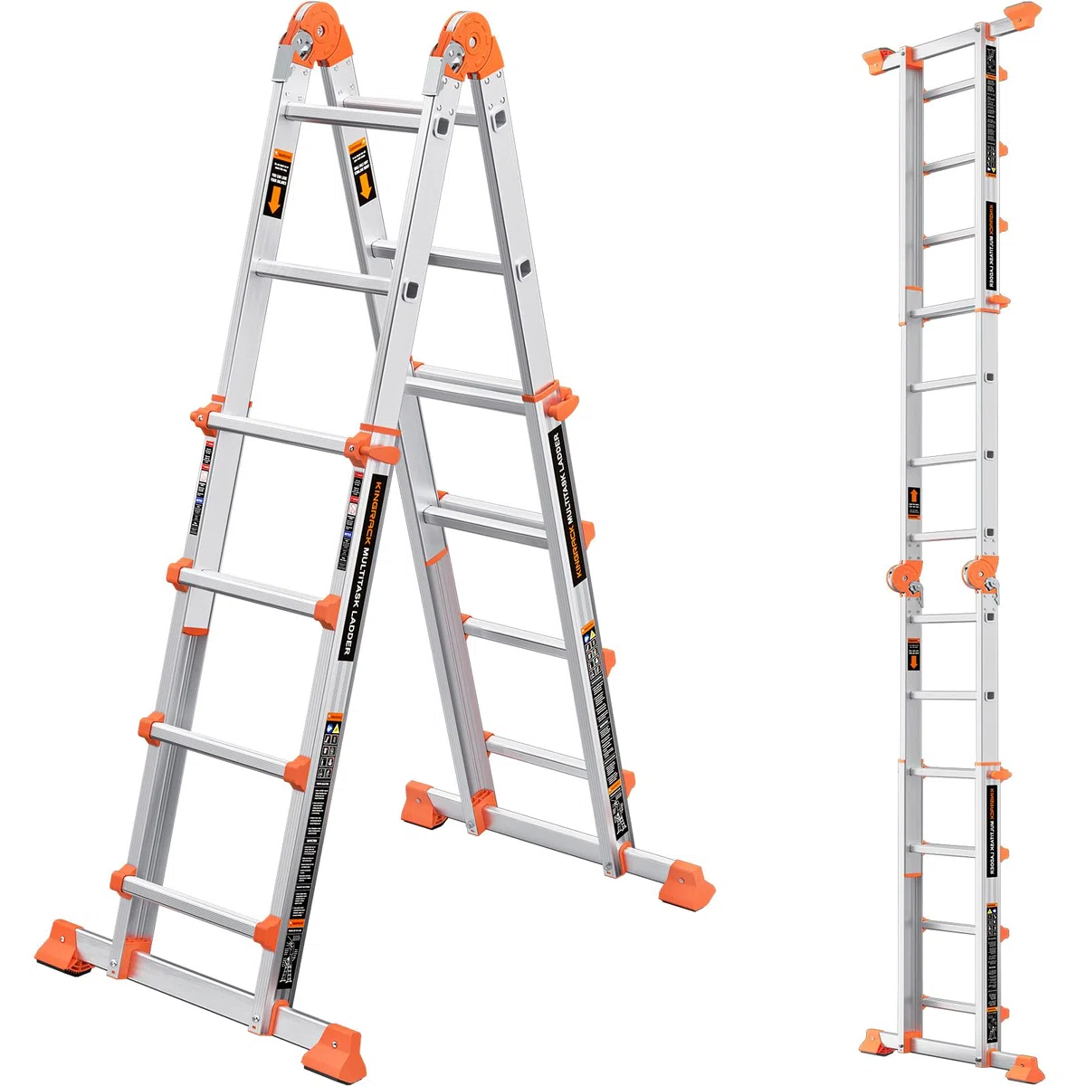 KINGRACK Aluminium Teleskopleiter 4,17 M 4x4 Sprossen Mehrzweckleiter, Rutschfeste Multifunktionsleiter mit Stabilisatorstange, Aluleiter Treppenleiter Bockleiter beidseitige Steh Belastbar bis 150 kg