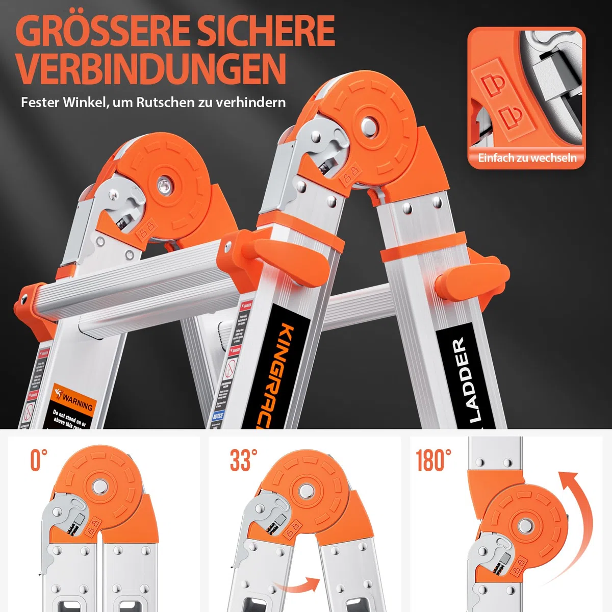 KINGRACK Aluminium Teleskopleiter 4,17 M 4x4 Sprossen Mehrzweckleiter, Rutschfeste Multifunktionsleiter mit Stabilisatorstange, Aluleiter Treppenleiter Bockleiter beidseitige Steh Belastbar bis 150 kg