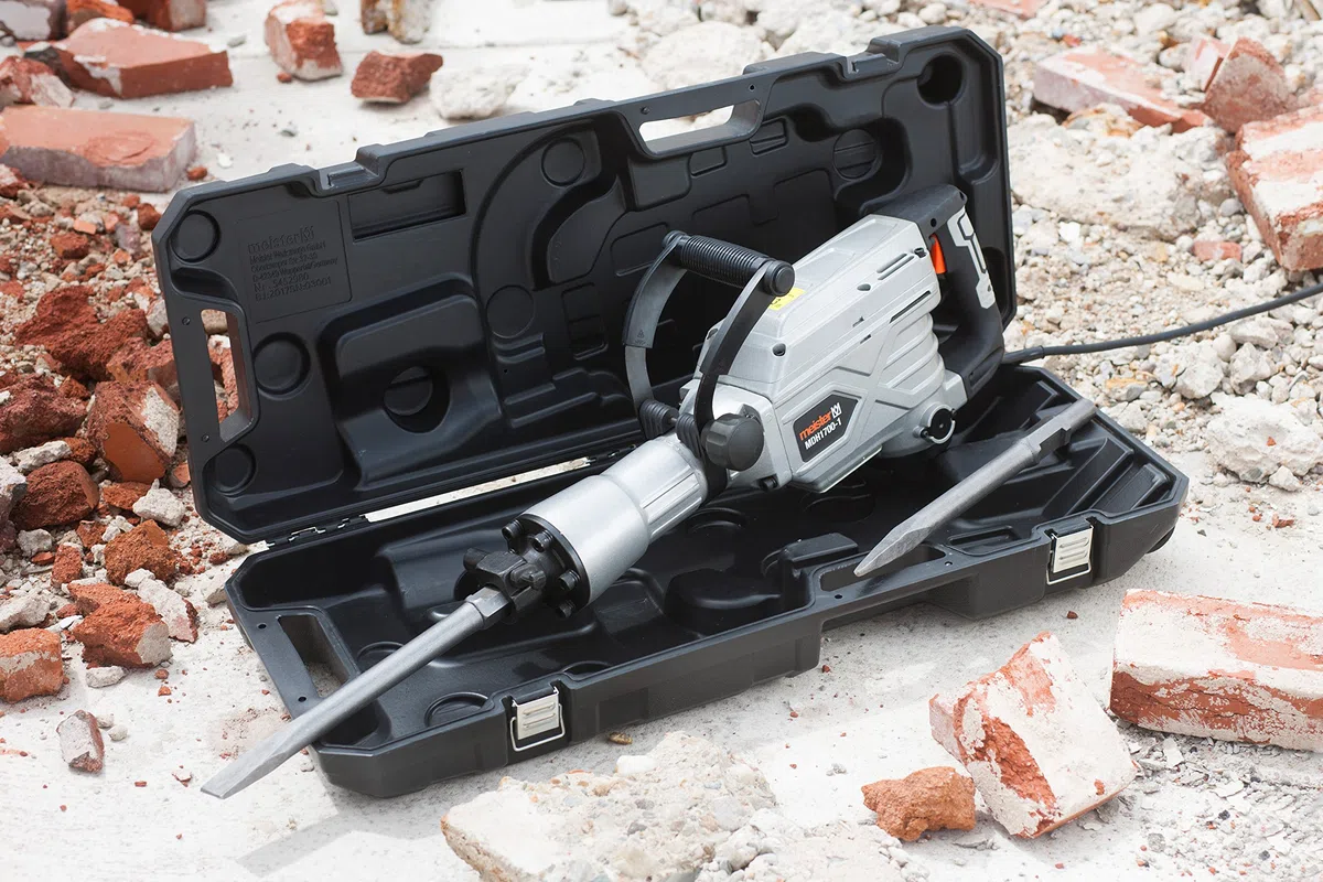 Meister Stemm- und Abbruchhammer 1700 W, MDH1700-1 - SDS-Hex Aufnahme - 50 Joule Schlagenergie - Antivibrationsgriff - Mit Flach- & Spitzmeißel / Stemmhammer im Werkzeugkoffer / Meißelhammer / 5452980