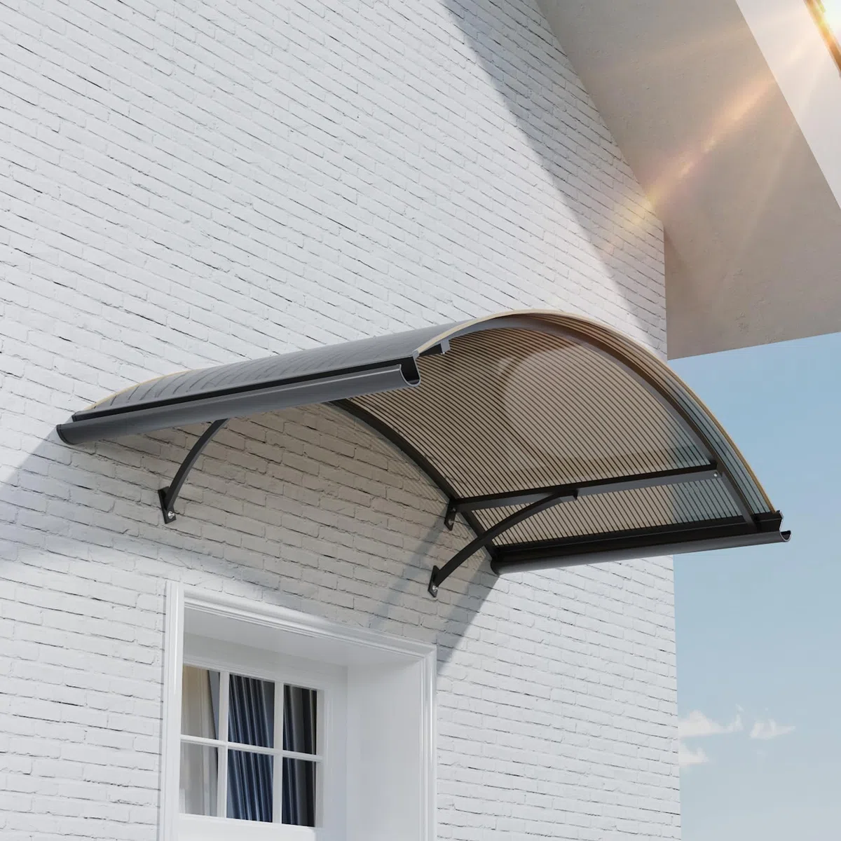 Vordach für Haustür 160x120 cm – Fenstervordach Überdachung aus Polycarbonat, Transparentes Bogenvordach mit UV-Schutz, Regen- & Schneeschutz, Türdach für Veranda, Balkon, Fenster
