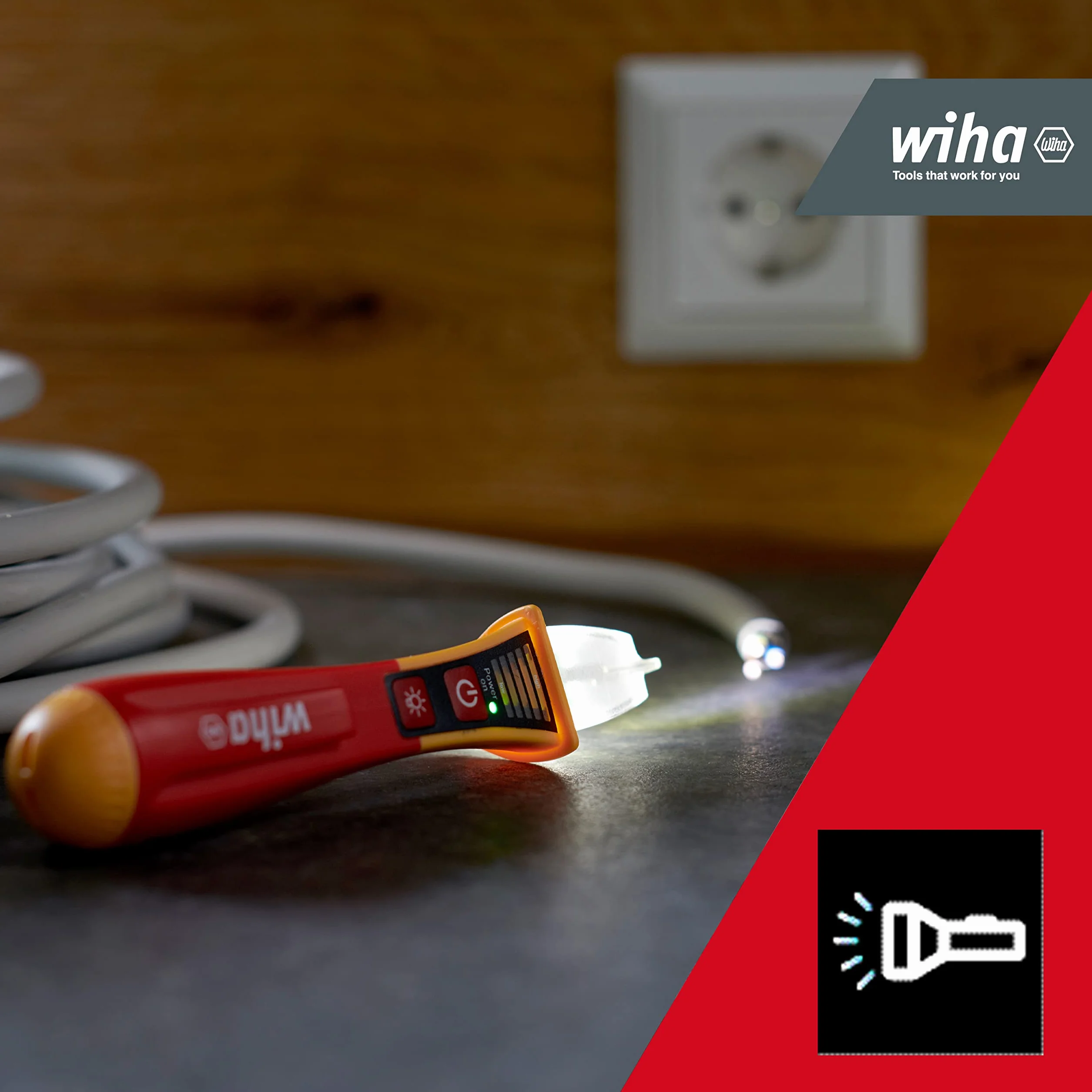Wiha berührungsloser einpoliger Spannungsprüfer I 12 - 1.000 V AC mit integrierter Taschenlampe inkl. 2x AAA-Batterien (43797)