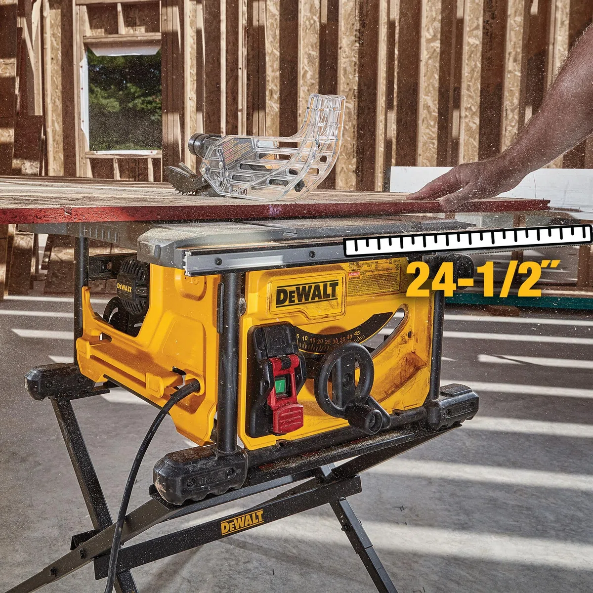 Dewalt Tischkreissäge DWE7485 (1.850 Watt, 210 mm, 65 mm max. Schnittbereich, sehr kompakt, beidseitiger Parallelanschlag, AirLock-kompatible, inkl. Sägeblatt, Schiebestock, Montagewerkzeug)