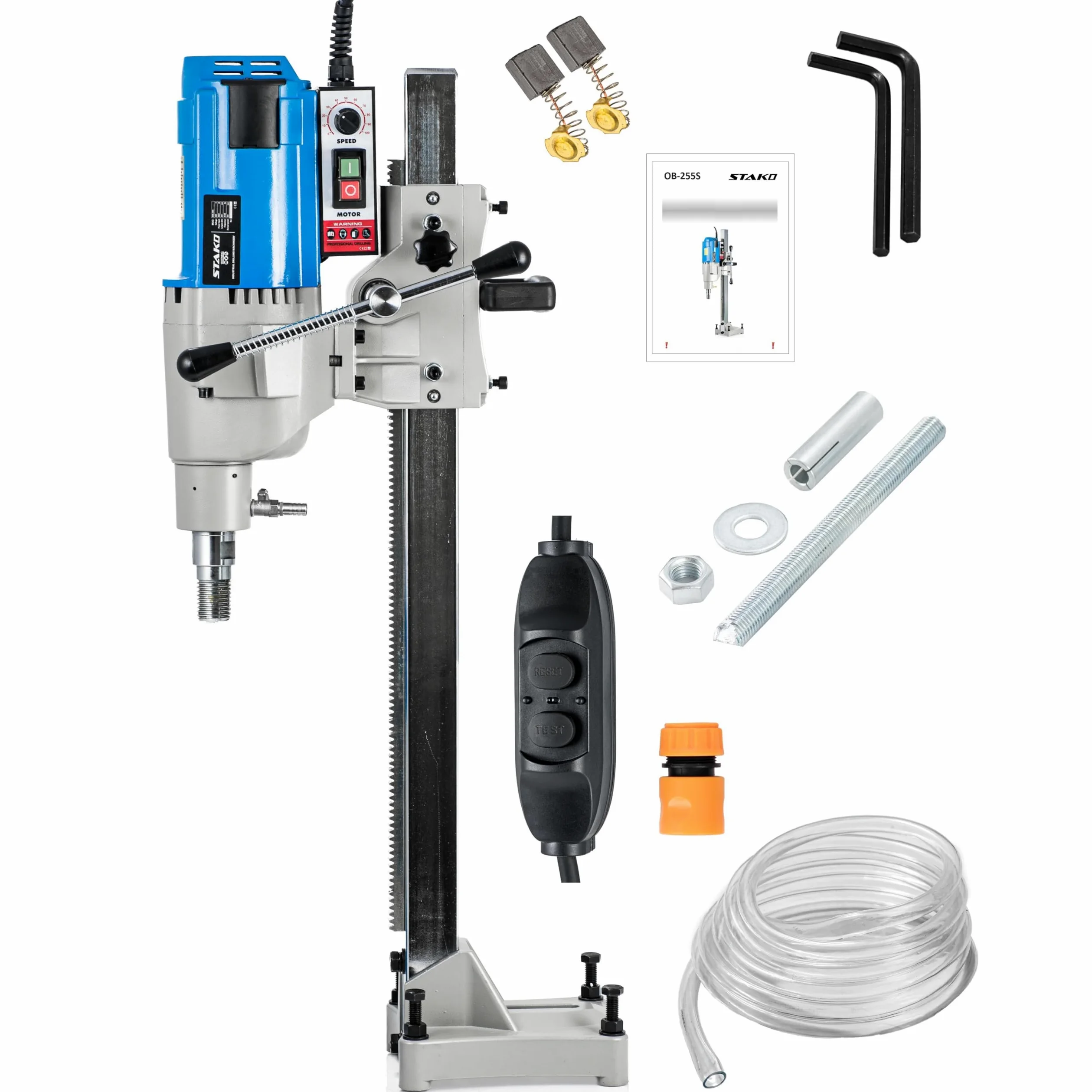 STAKO Professioneller Kernbohrmaschine mit kraftvollem 4250 Motor – mit Kernbohrständer – Bohrdurchmesser Max. Ø 255 mm – Diamant Kernbohrgeräte für beton 0-560 U/min – Kernbohreinheit mit PRCD-Schut