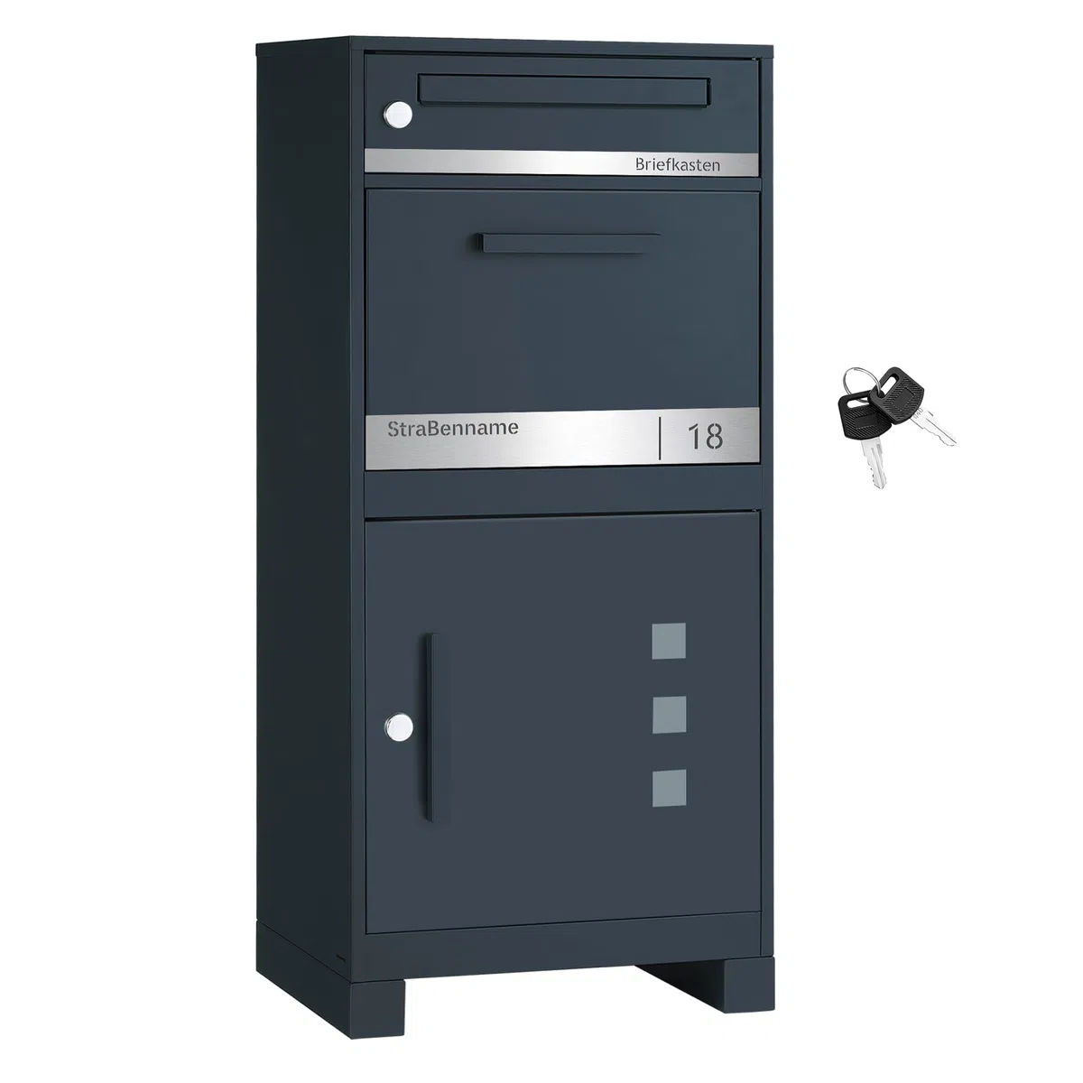 SONGMICS Paketbox, Paketbriefkasten, Briefkasten mit Paketfach, personalisiert, Paketkasten XXL, für Briefe, Pakete, Schloss mit Abdeckung, 2 Schlüssel, Stahl, anthrazit GMB091GZ01-01
