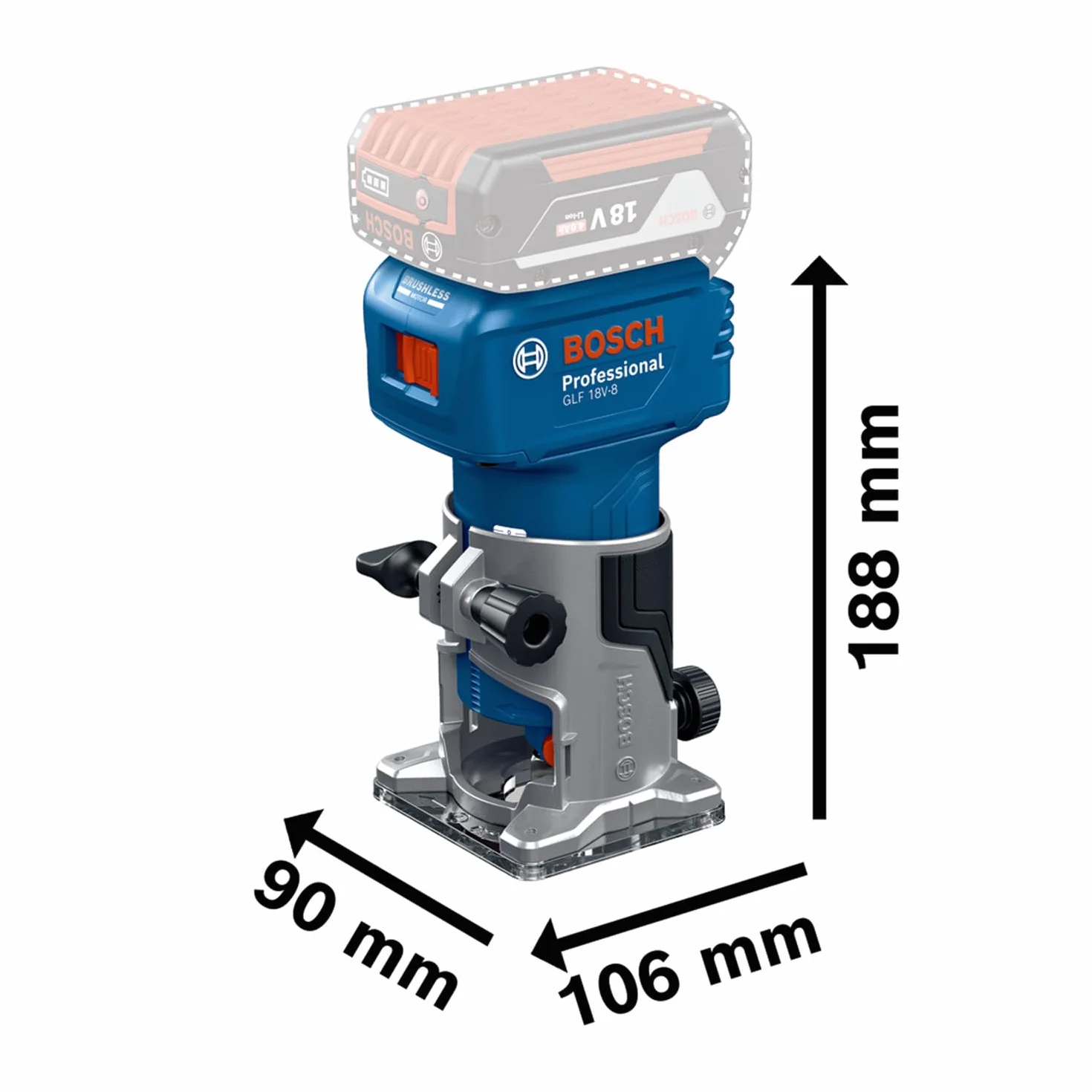 Bosch Professional 18V System Akku-Kantenfräse GLF 18V-8 (inkl. Parallelanschl., Saugadapter Oberflächenfr. & Kantenfr., Rollenführung bündiges Schneiden, 8mm-Spannz., Spannschl., o. Akku/Ladeger.)