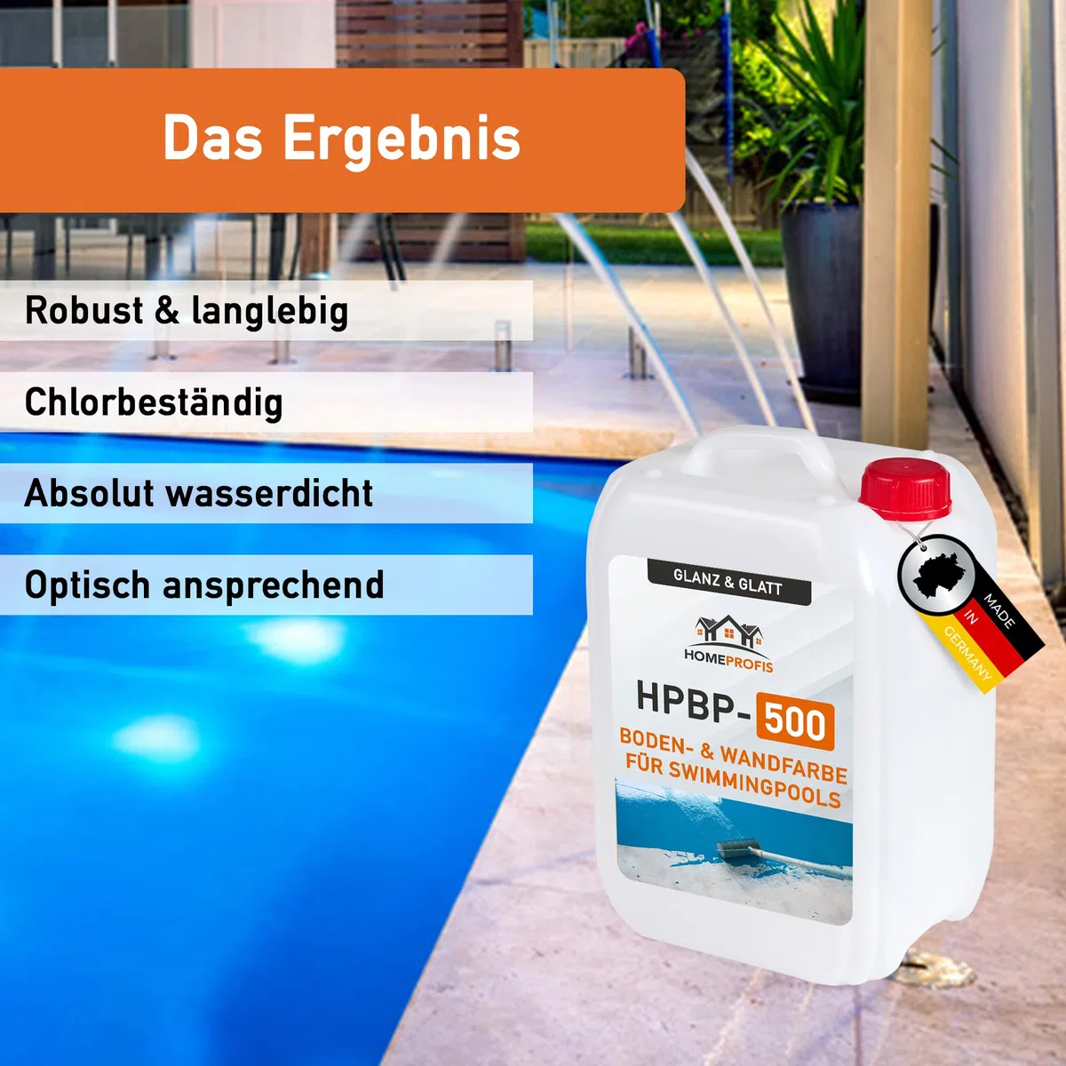 Home Profis® glänzende Swimming Pool Farbe Flüssigkunststoff inkl. Walze (5m²) | Über 30 Farben | Chlorbeständig | 2K Epoxidharz Schwimmbadfarbe | RAL 7038 Achatgrau | HPBP-500