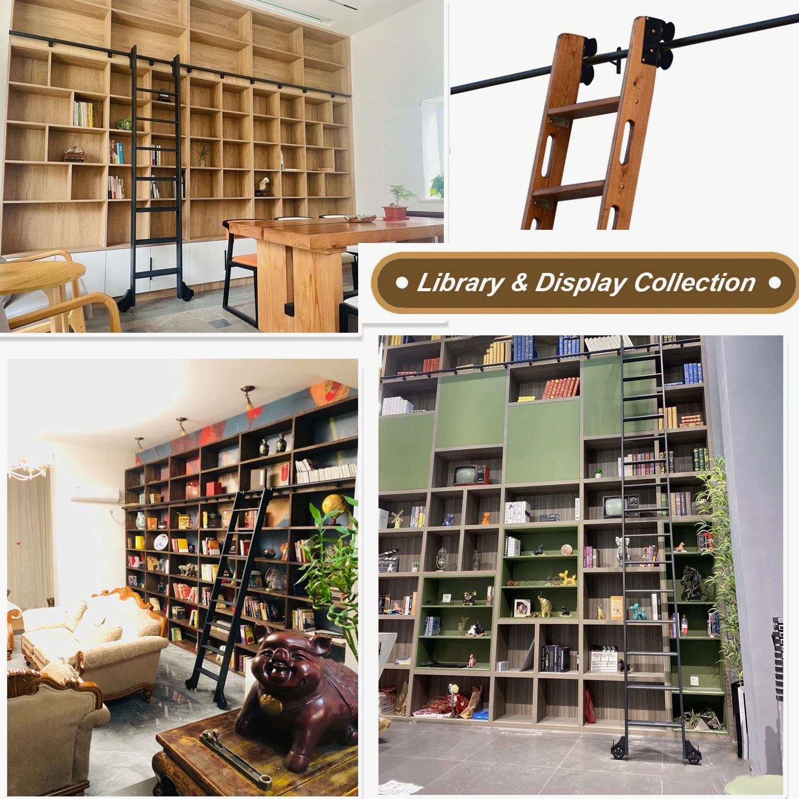 Bibliotheksleiter Rolling Kit Gleitschiene Hardware-Kit Leiterschienensystem Schiebetürschienen-Kit aus Holz Schrank-Kit Rundrohr-Kohlenstoffstahl-Rutsche (Keine Leiter) (Size : 13ft/400cm T