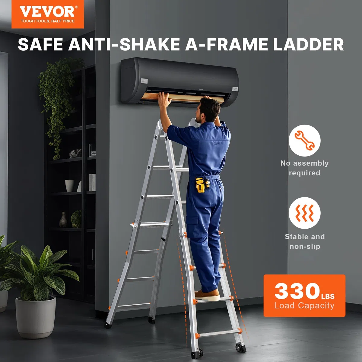 VEVOR Teleskopleiter mit A-Rahmen, 4,5 m Lange, kompakte Aluminium-Ausziehleiter, multifunktionale, Wohnmobilleiter, Teleskopleiter für Hausaufgaben, Treppen, Innen- und Außendächer, 150 kg Tragkraft