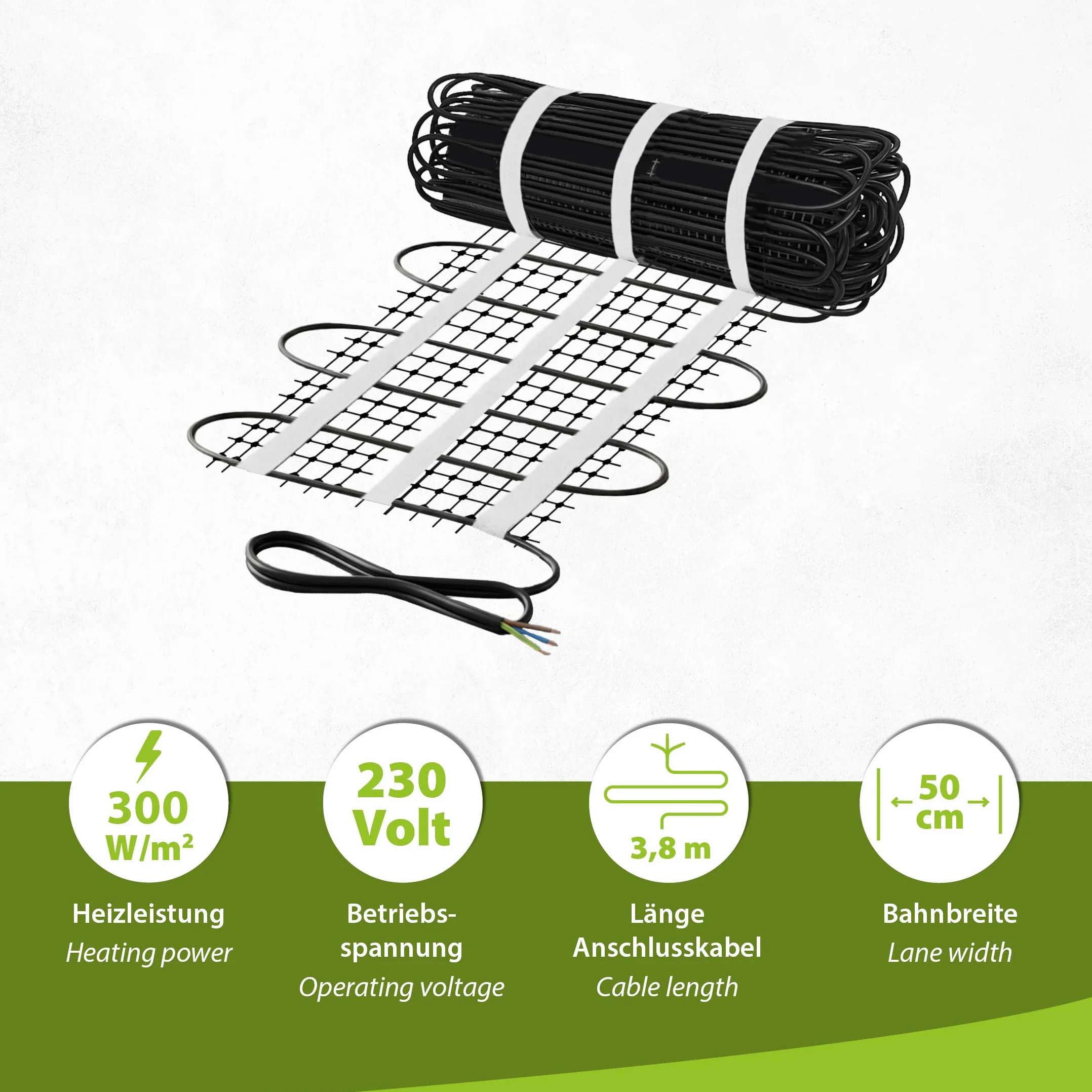 Mi-Heat Freiflächenheizung 7m² 300W/m² – Heizung für Gehweg, Parkplatz & Treppen – Frostschutz-Heizmatte gegen Eis & Schnee – Geeignet für Gussasphalt, Asphalt & Beton – Premium Qualität mit 230V