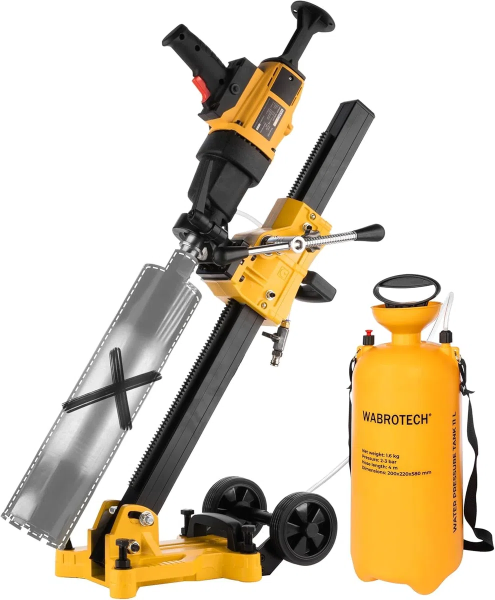 Kernbohrgerät Handgeführt ⌀ 8–112 mm an Kernbohrständer und Wasserzuführgerät 11 L - Diamant Kernbohrmaschine 3960 U/min - Kernlochbohrmaschine 3 Gänge 1500 W für Nass und Trockenbohrungen