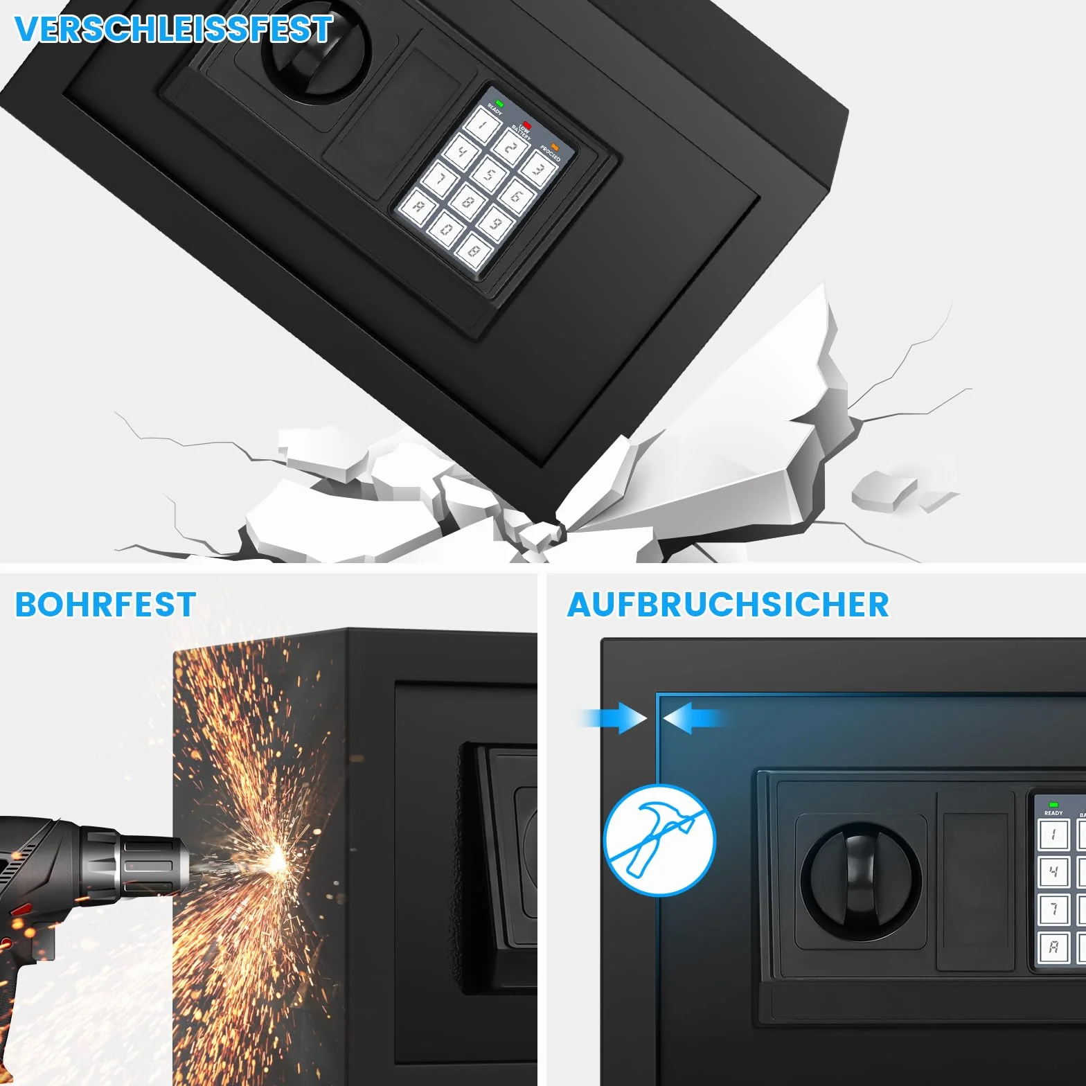 Klein Tresor für Zuhause, 15L Digitaler Möbeltresor Klein mit Feuerfester Wasserdicht Geldtasche, Heimtresor mit Zahlencode und Schlüssel, Wandtresor Sicherheitssafe für Geld Medikamente Schmuck