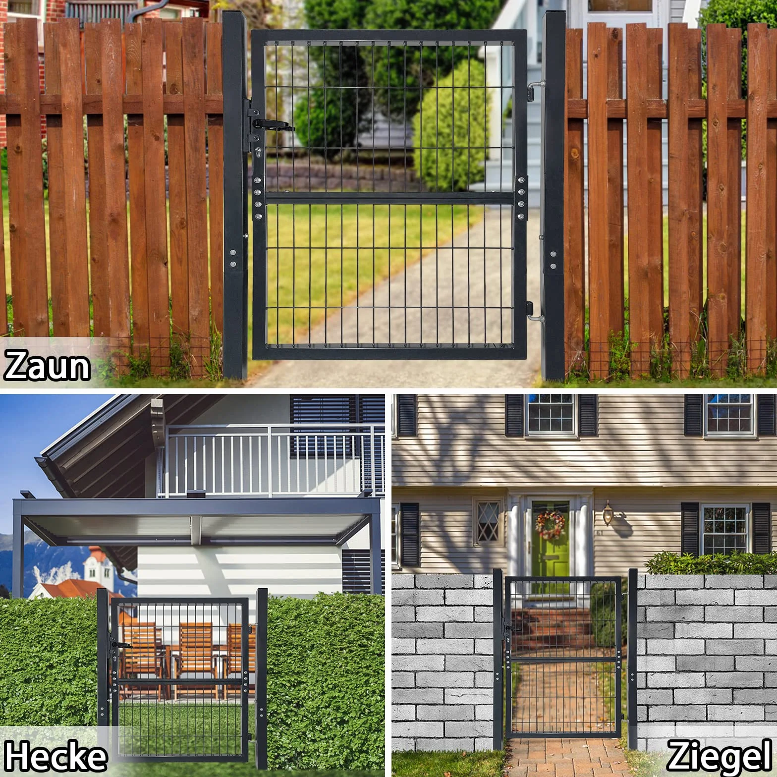 Aufun 150 x100cm Gartentür Gartentor für Stabmattenzaun Hoftor Zauntür Gartenpforte Inkl. Schloss, Pfosten und Befestigungsmaterial, Zauntor, Zauntür, Gartenzaun, Anthrazit