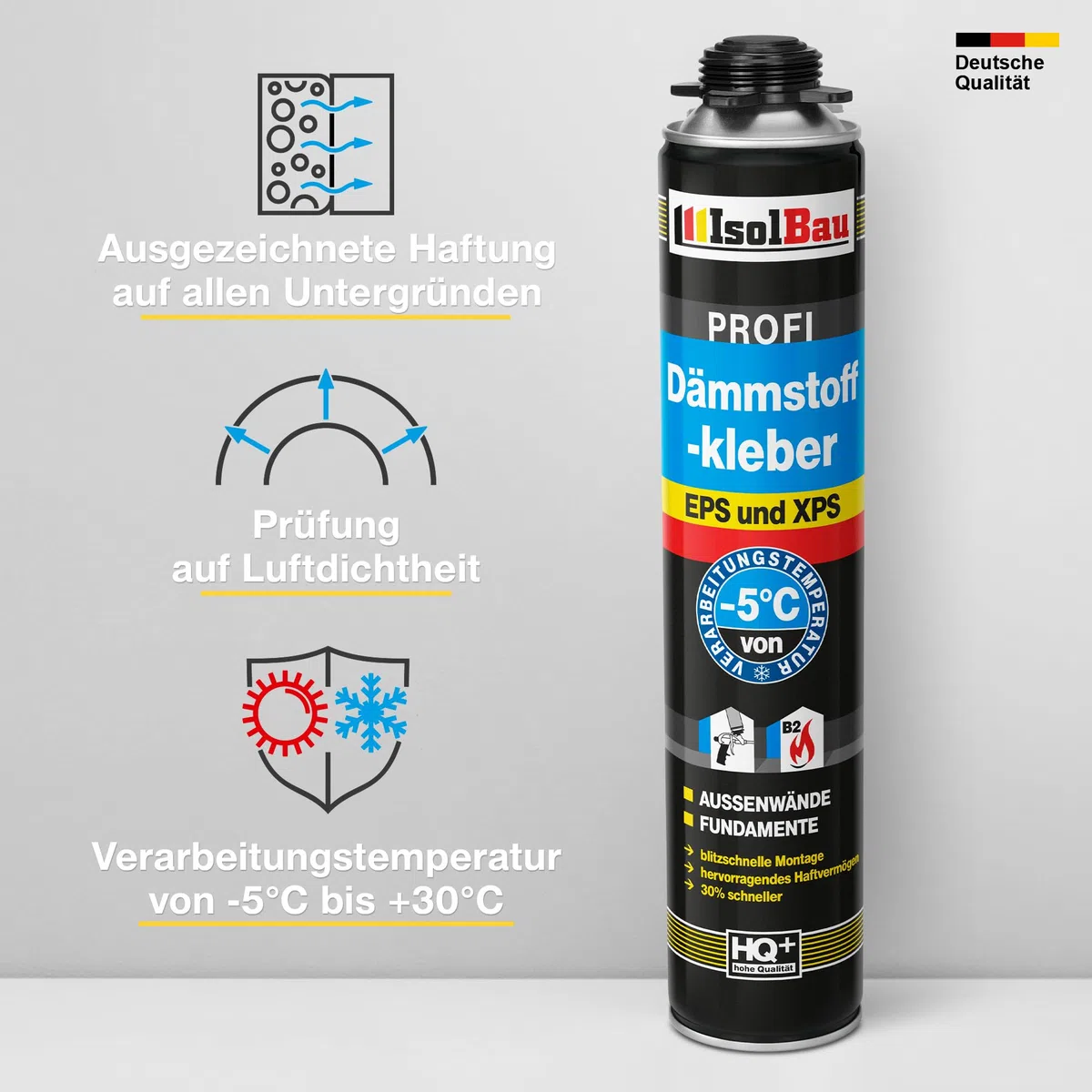 Isolbau B2 Dämmstoffkleber - 12 x 750 ml Perimeterkleber für EPS- & XPS-Platten - 1K PU-Klebeschaum für Fixieren und Isolieren