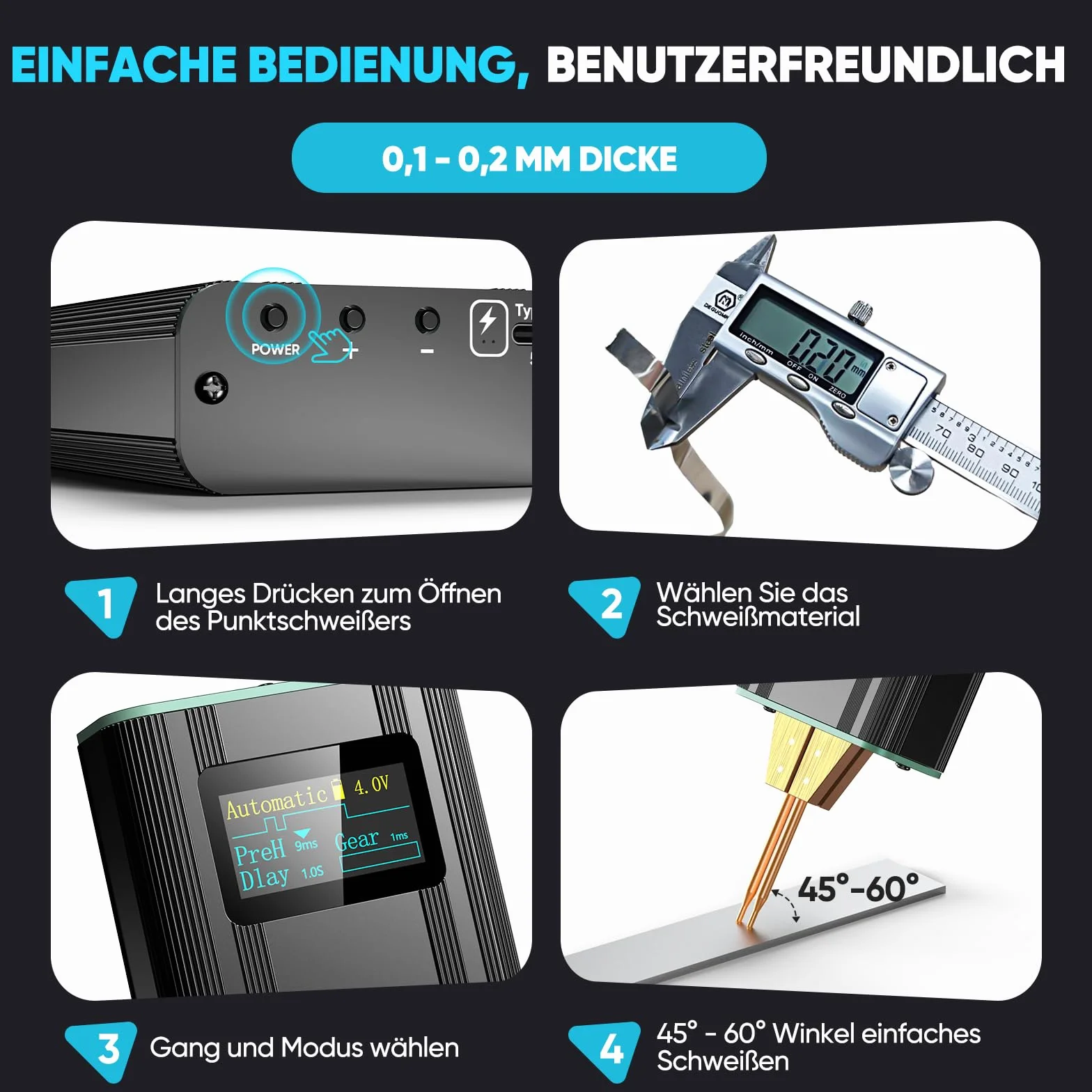 SEESII Punktschweißgerät für Akkus: Mini Schweißgerät mit wiederaufladbarem Akku, Spot Welder für vernickelte Folien bis 0,2 mm – zum Zusammenbau und Reparieren von Batteriepaketen