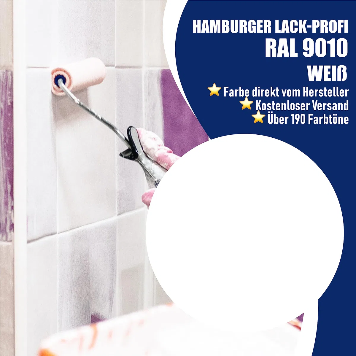 Fliesenlack SEIDENMATT Weiß RAL 9010 Weiß Fliesenfarbe für Bodenfliesen & Wandfliesen mit Lackier-SET (X300) und Verdünnung // Hamburger Lack-Profi (2,5 L)