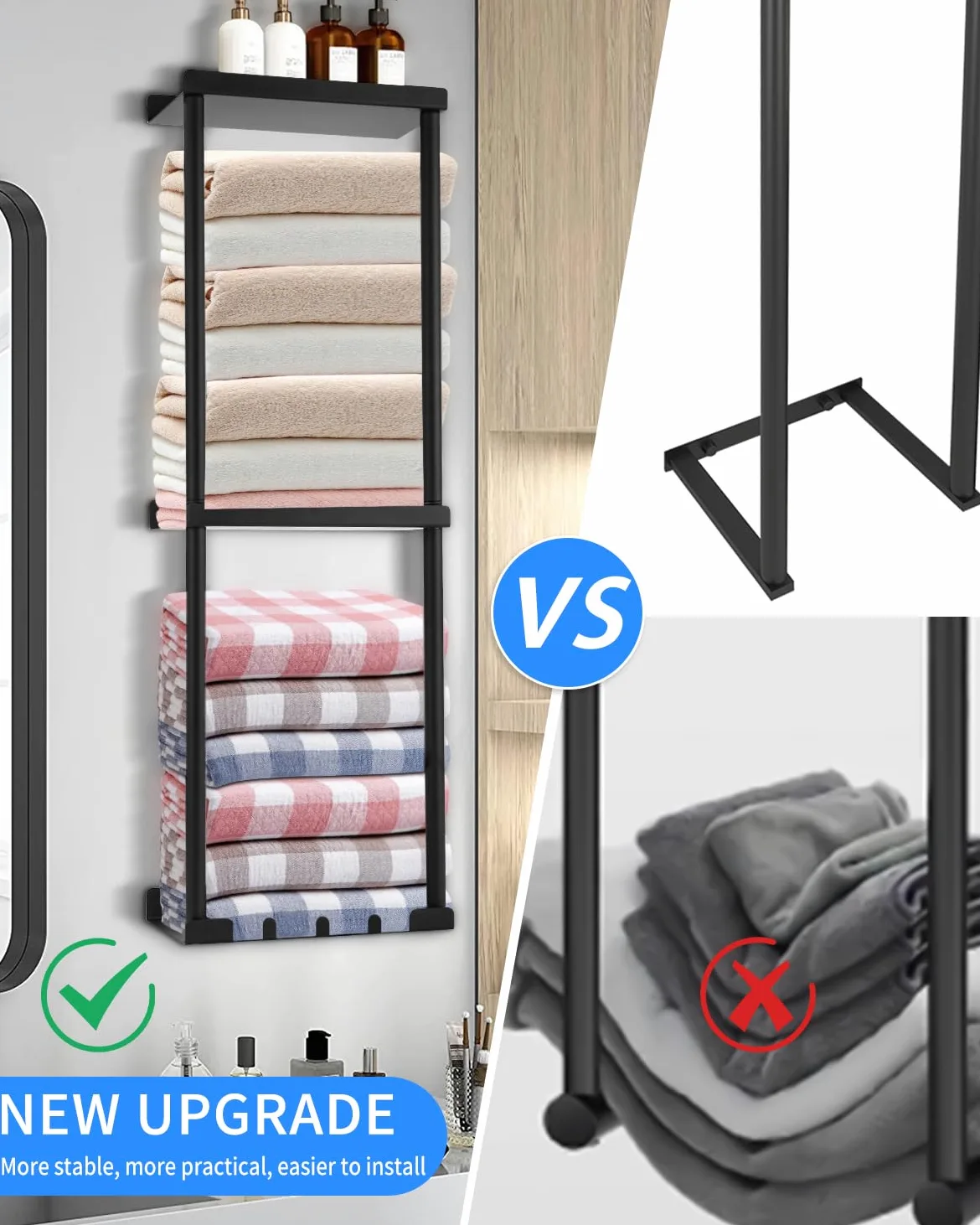 Handtuchhalter ohne Bohren,Handtuchregal Selbstklebend mit Ablage,mit Metall und 3 Haken Badezimmer,Badetuchhalter Zum Kleben,Handtuchhalter Wand,für Badezimmer Wand