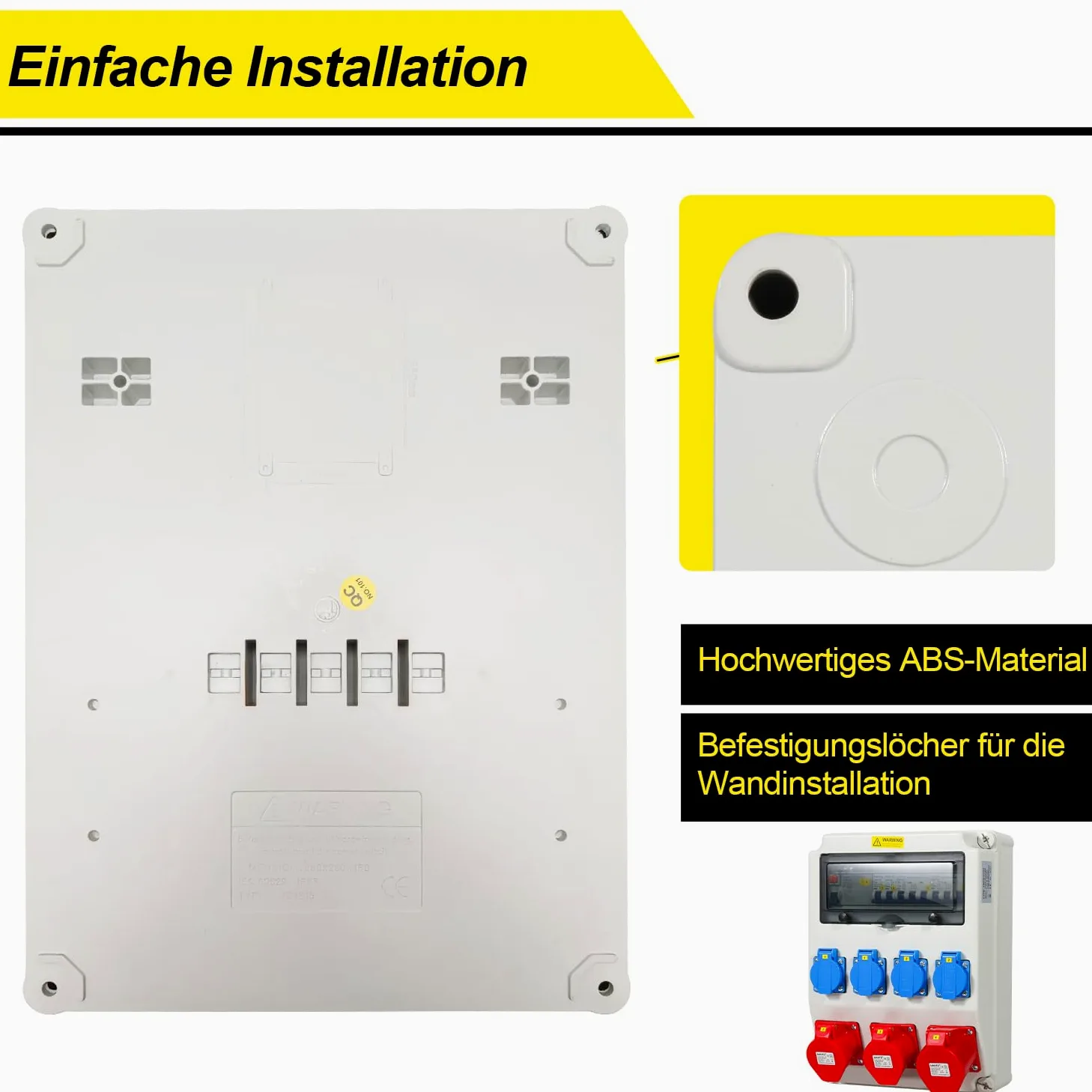 Herrselsam Baustromverteiler, 1X32A 2X16A 4x230V MIT LS+FI mit Leitungsschutzschalter und RCCB, 5 polig Wandverteiler mit 4 Schutzkontaktsteckdosen und CEE 16/32A, Innen Außenbereich auf Baustellen