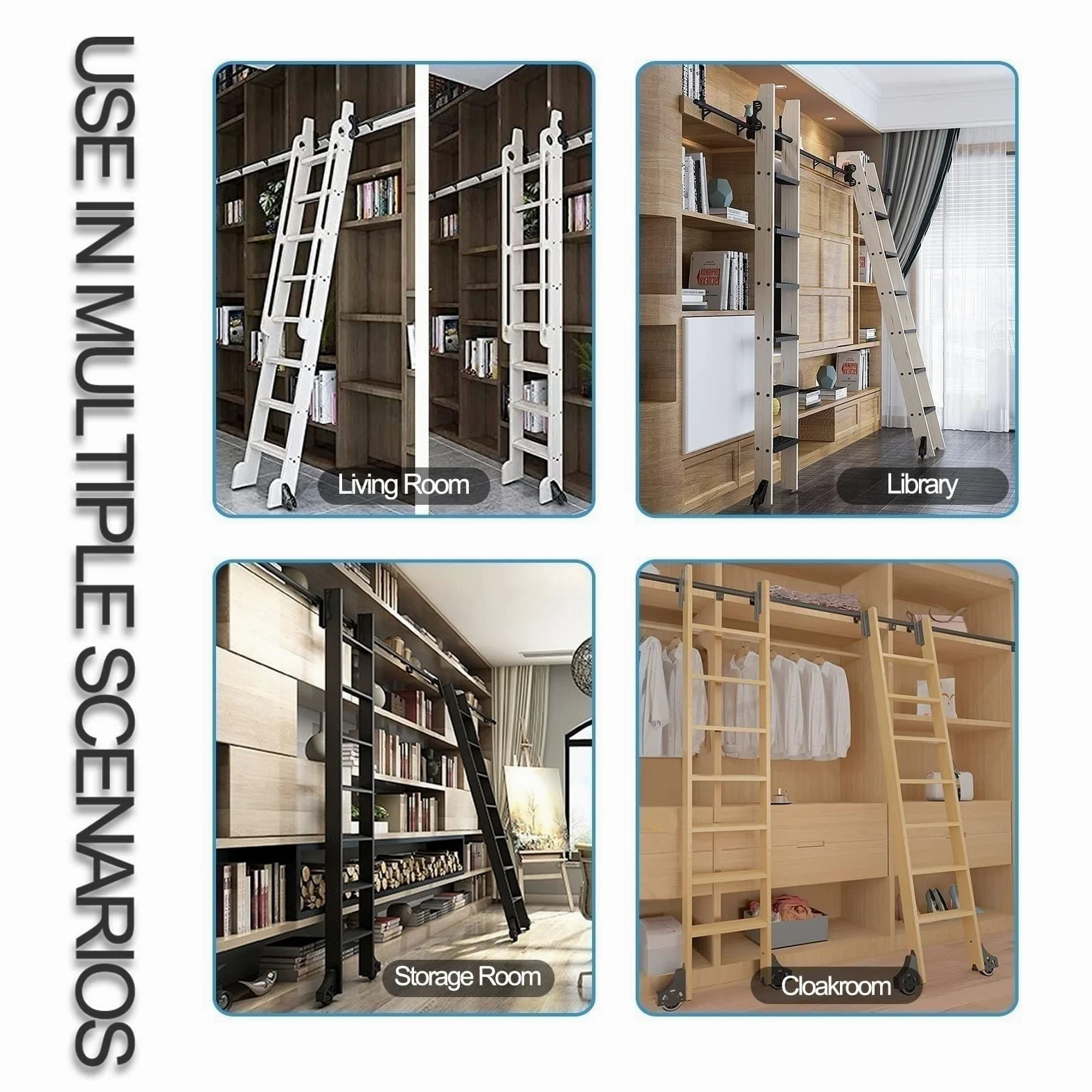 Schiebeleiter Hardware Kit, Einziehbare Rollleiter Hardware Bibliothek, Robuste Bodenrolle aus Stahl, Mobile Leiter-Gleitschiene aus Kohlenstoffstahl