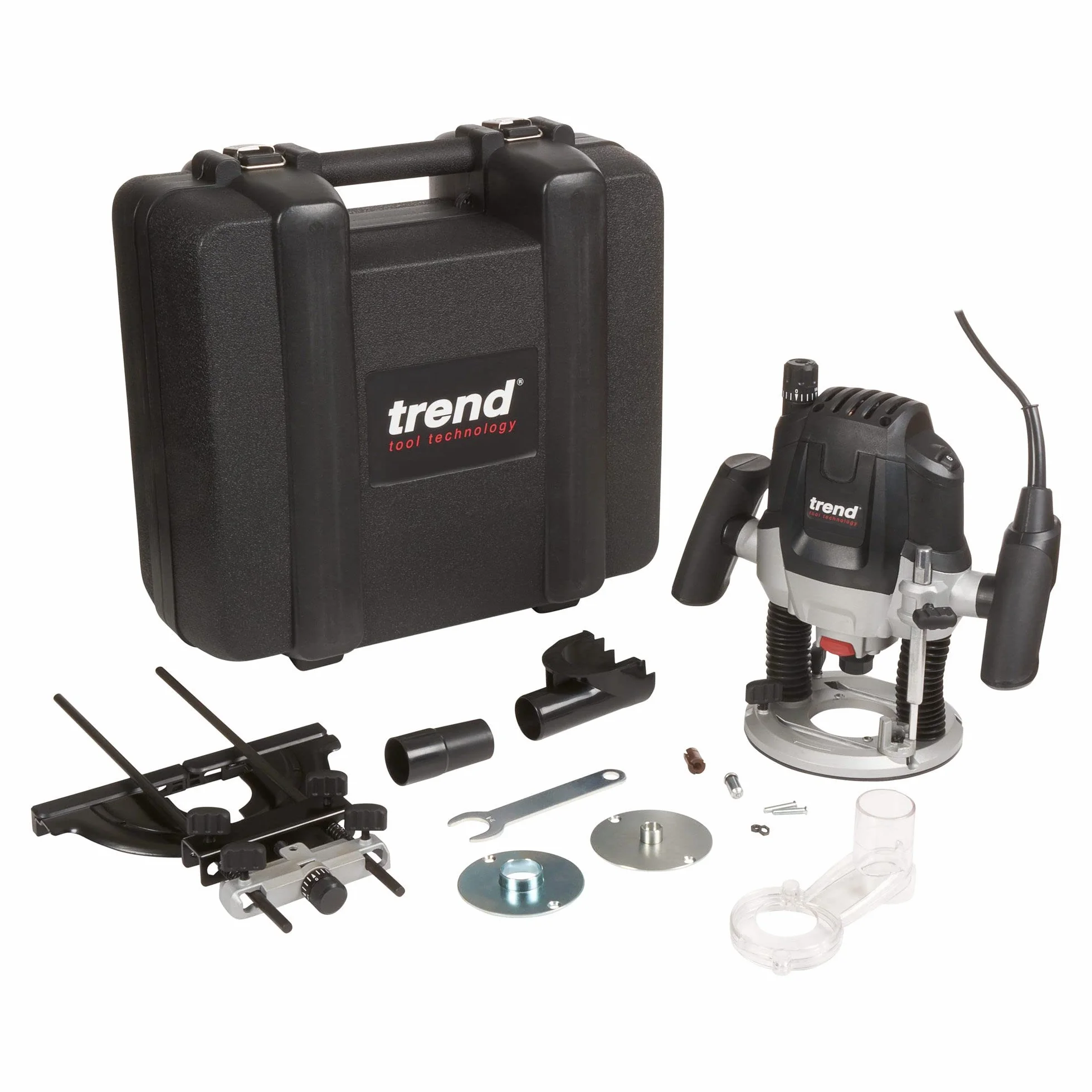 Trend T7 Oberfräse 2100 W, 12 mm Spannzange, variable Drehzahl, 50 mm Frästiefe, Sanftanlauf, 230 V, für Arbeitsplatten, Nuten und Profilfräsungen, im Koffer, T7EK/EURO