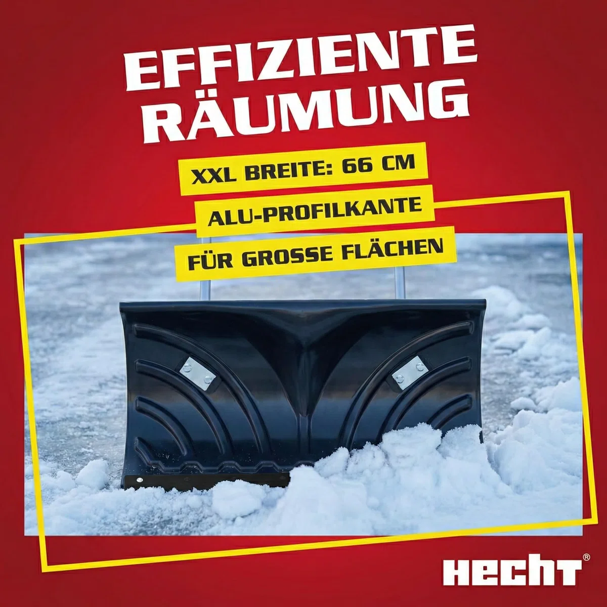HECHT Großer Schneeschieber mit ergonomischem Stahlstiel – Schiebekante mit Stahlprofil – Schaufel im Winter perfekt – Profi Schneeschaufel mit Rädern jetzt günstig kaufen