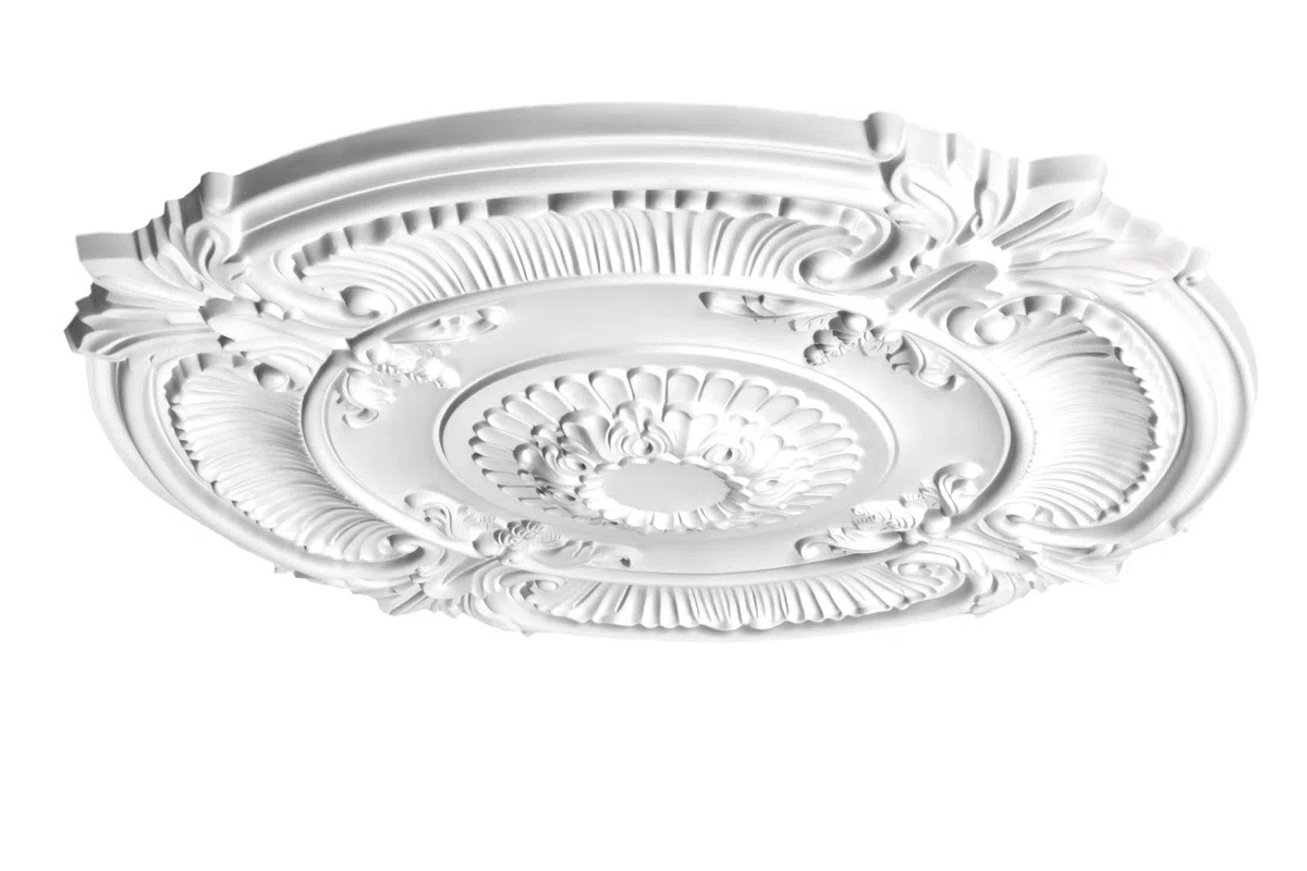 HEXIM Perfect Stuckrosette B3095, Ø 101cm - große Deckenrosette weiß, aus PU/Polyurethane, Zierelement, Stuck, Wanddeko Wohnzimmer Lampe rund