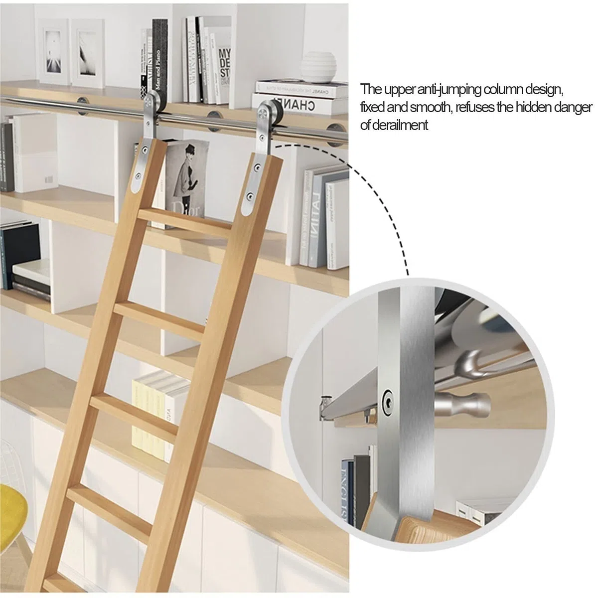 Schiebeleiter-Hardware Komplettset Bibliotheks-Rollleiter-Schienen-Set, Edelstahl-Rollen-Bibliotheksleiter-Schiene, Bücherregal/Bar/Schrank-Rollleiter-Set, Mit Bodenrolle Wh (600 cm (19,7 Fuß) Schie