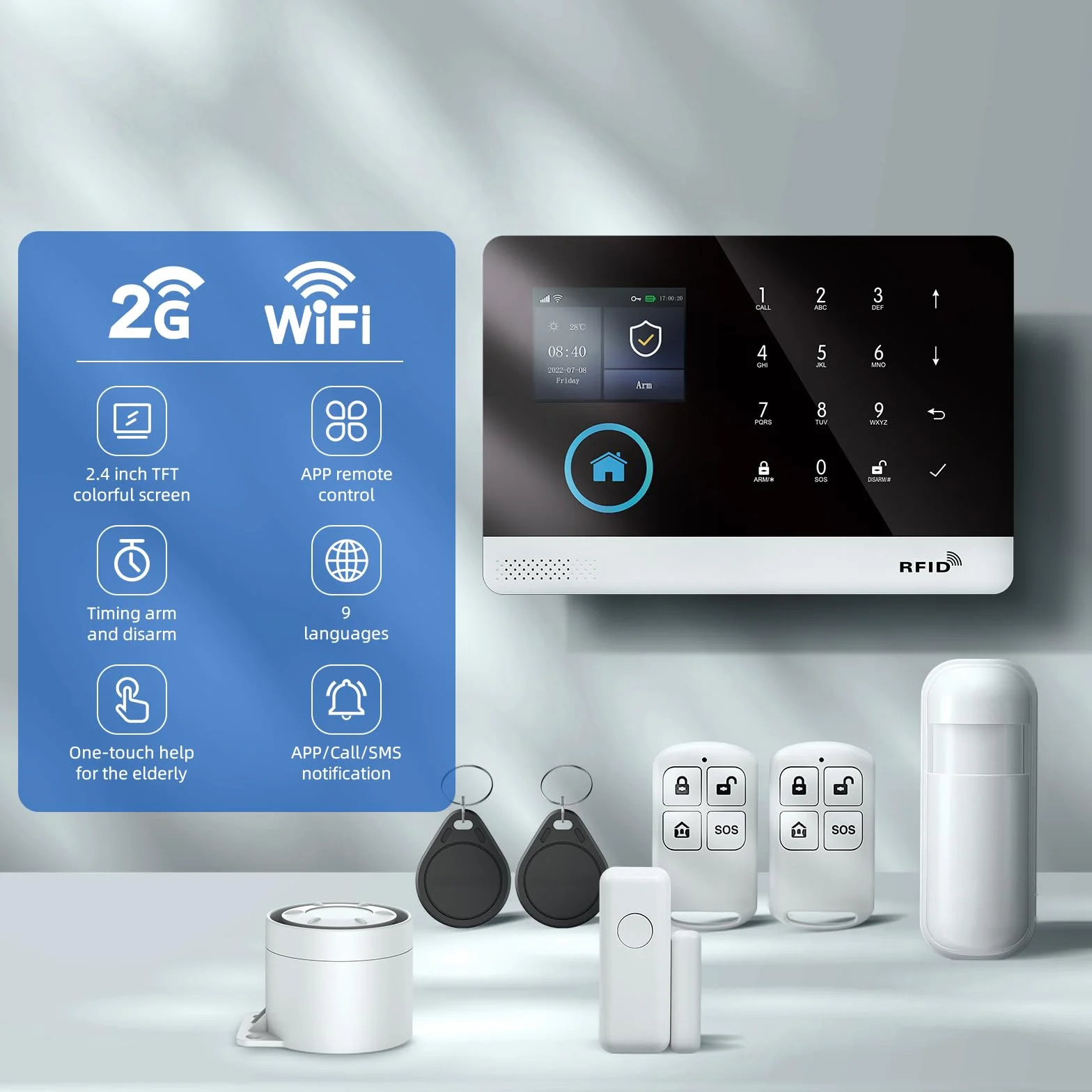 LWOHSI Zuhause alarmanlage mit Kamera, 21-teiliges WiFi+GSM-Einbruchmeldesystem mit Telefon-App-Alarm, 120-Bb-Alarmsirene, kompatibel für Zuhause, Büro