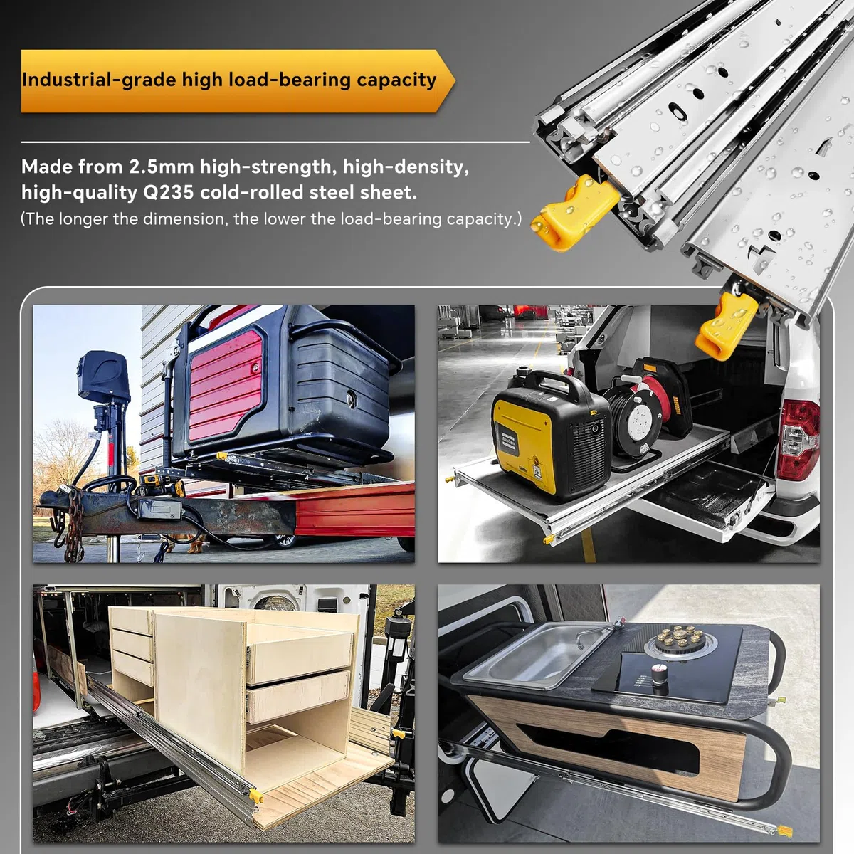 AOLISHENG Schubladenschiene Vollauszug 1500 mm, Schwerlastauszug 76 mm Breite mit Verriegelung 100 kg Tragkraft, für Werkstatt, Industrie, LKW und Maschinenbau, 1 Paar (2 Stück)