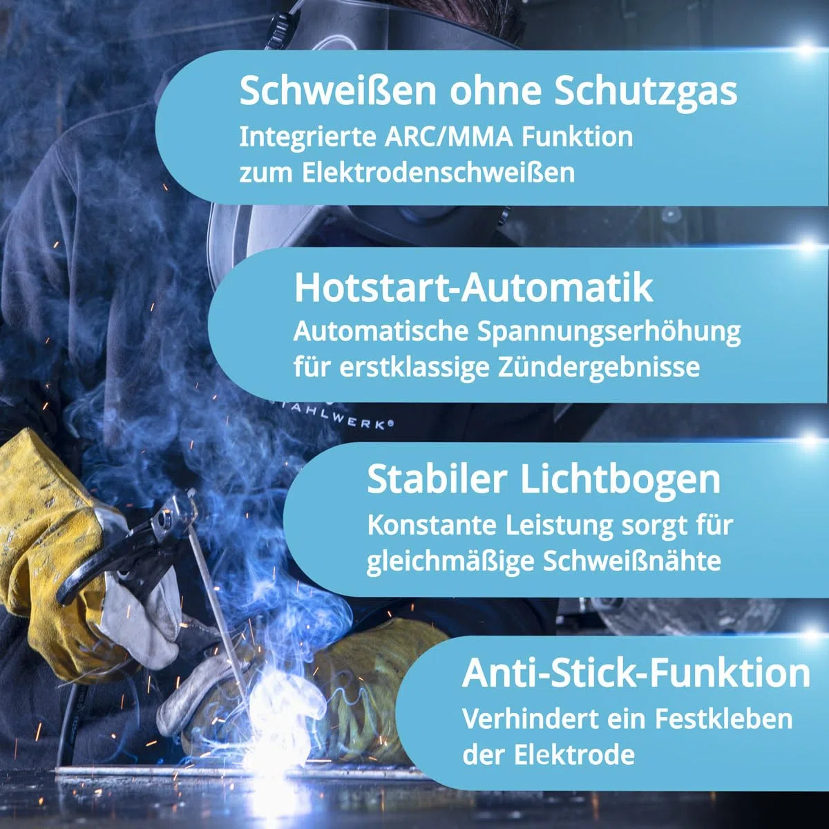 STAHLWERK Schutzgasschweißgerät MIG/MAG 200 ST – IGBT-Inverter mit 200 A und synergischem Drahtvorschub, FLUX (Fülldraht) geeignet, Lift-TIG & MMA (E-Hand/ARC) funktionsfähig