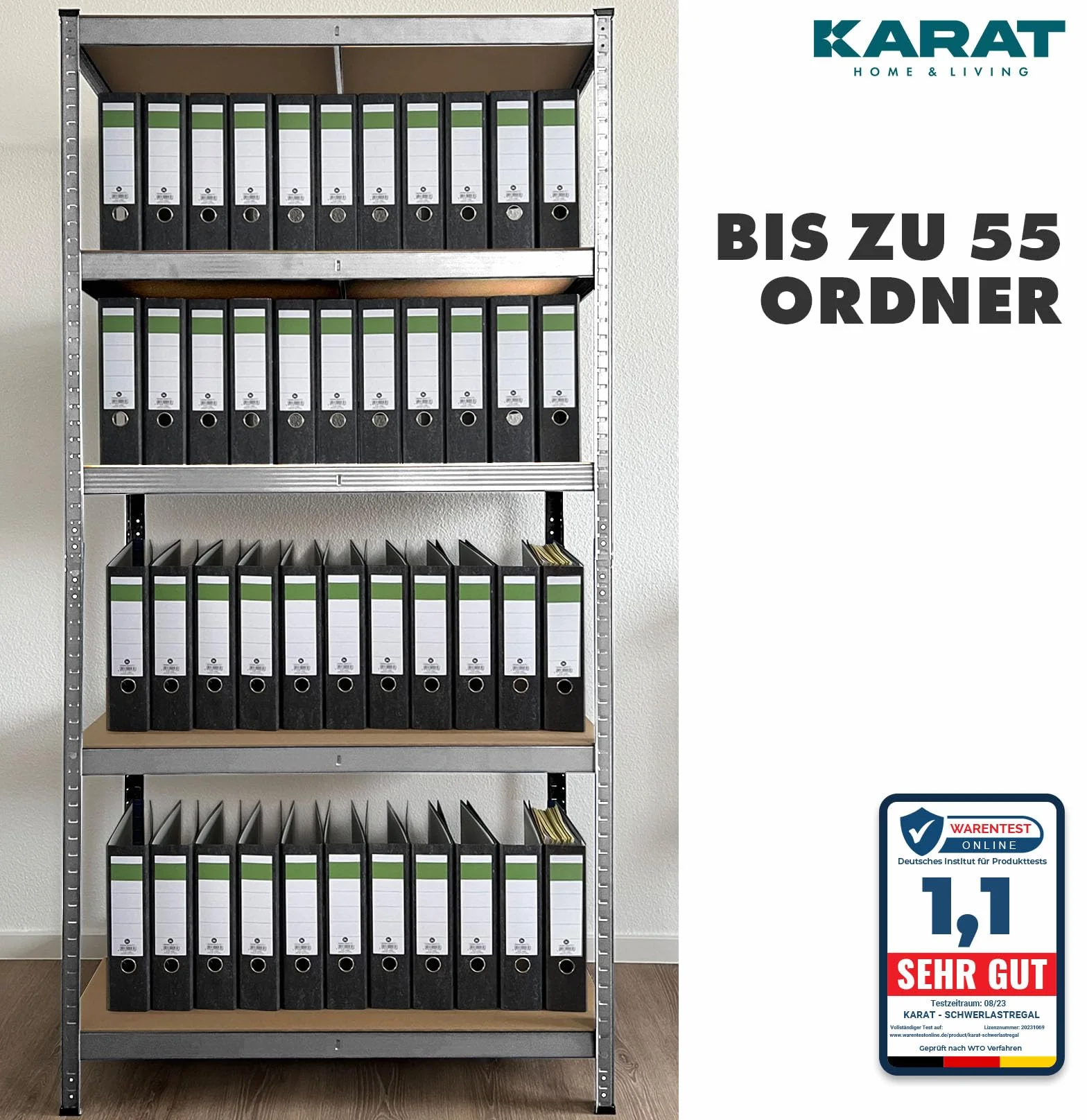 KARAT Schwerlastregal, 180 x 90 x 60 cm Steckregal, Kellerregal, Lagerregal, Metallregal - aus Stahl Metall - 5 verstellbare Böden (Verzinkt)