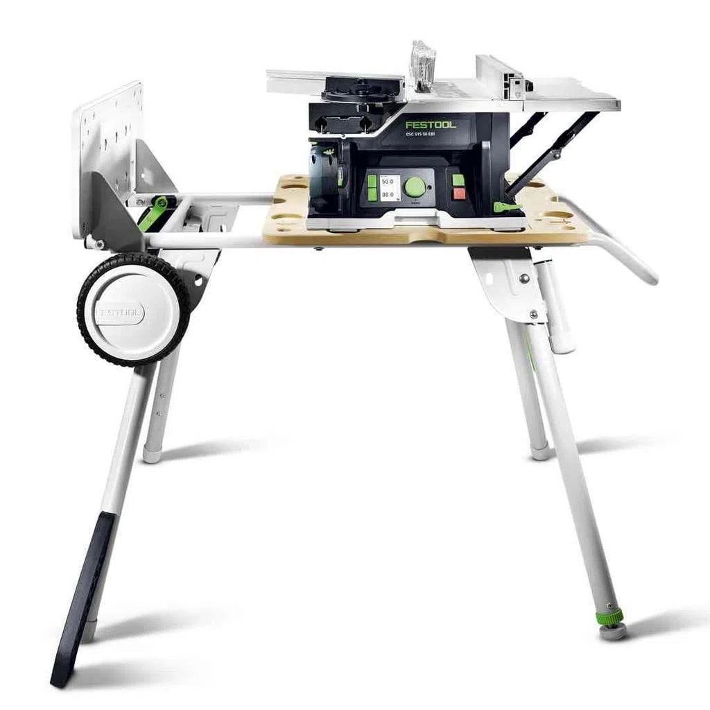 Festool Akku-Tischkreissäge CSC SYS 50 EBI-Plus (mit Kreissägeblatt, Parallelanschlag, Schiebestock, Winkel-Rastanschlag, Spänefangsack, Spaltkeil, Innensechskantschlüssel, Energie-Set)